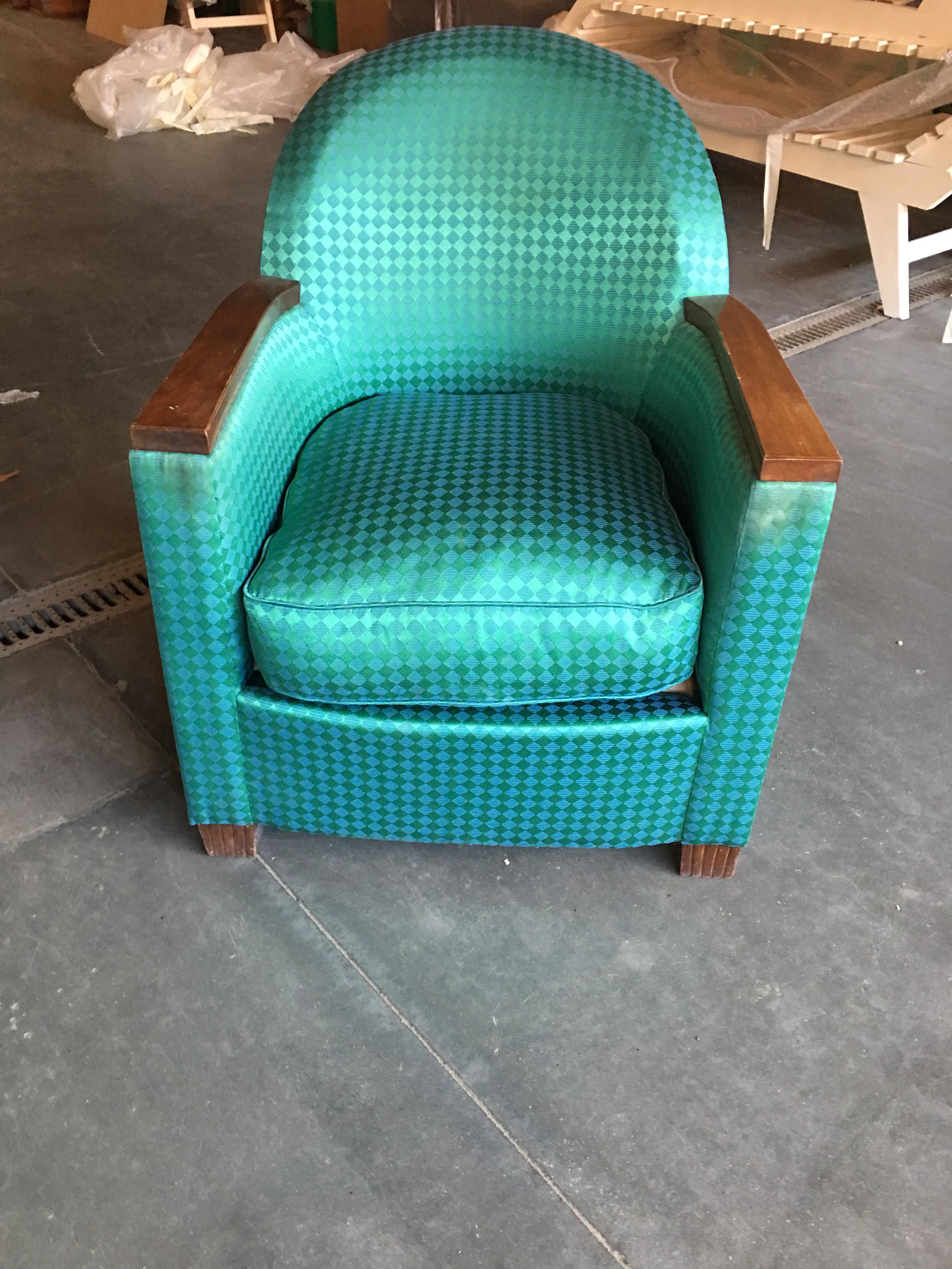 Paire de fauteuils Art Déco, acajou et tissu, vers 1930 Bon état - En vente à Saint-Ouen, FR