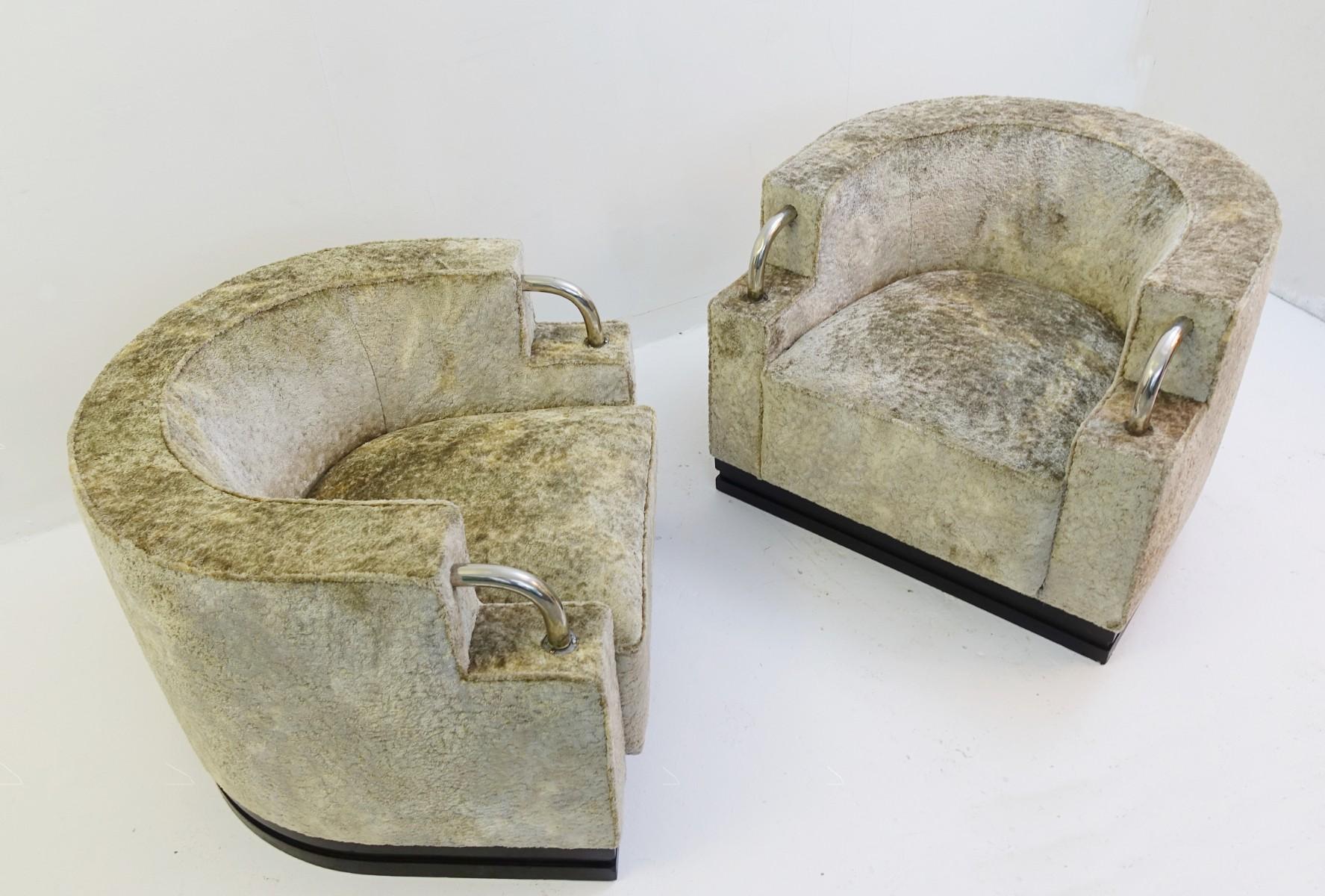 Pair of Art Deco Armchairs New Velvet Upholstery For Sale 3