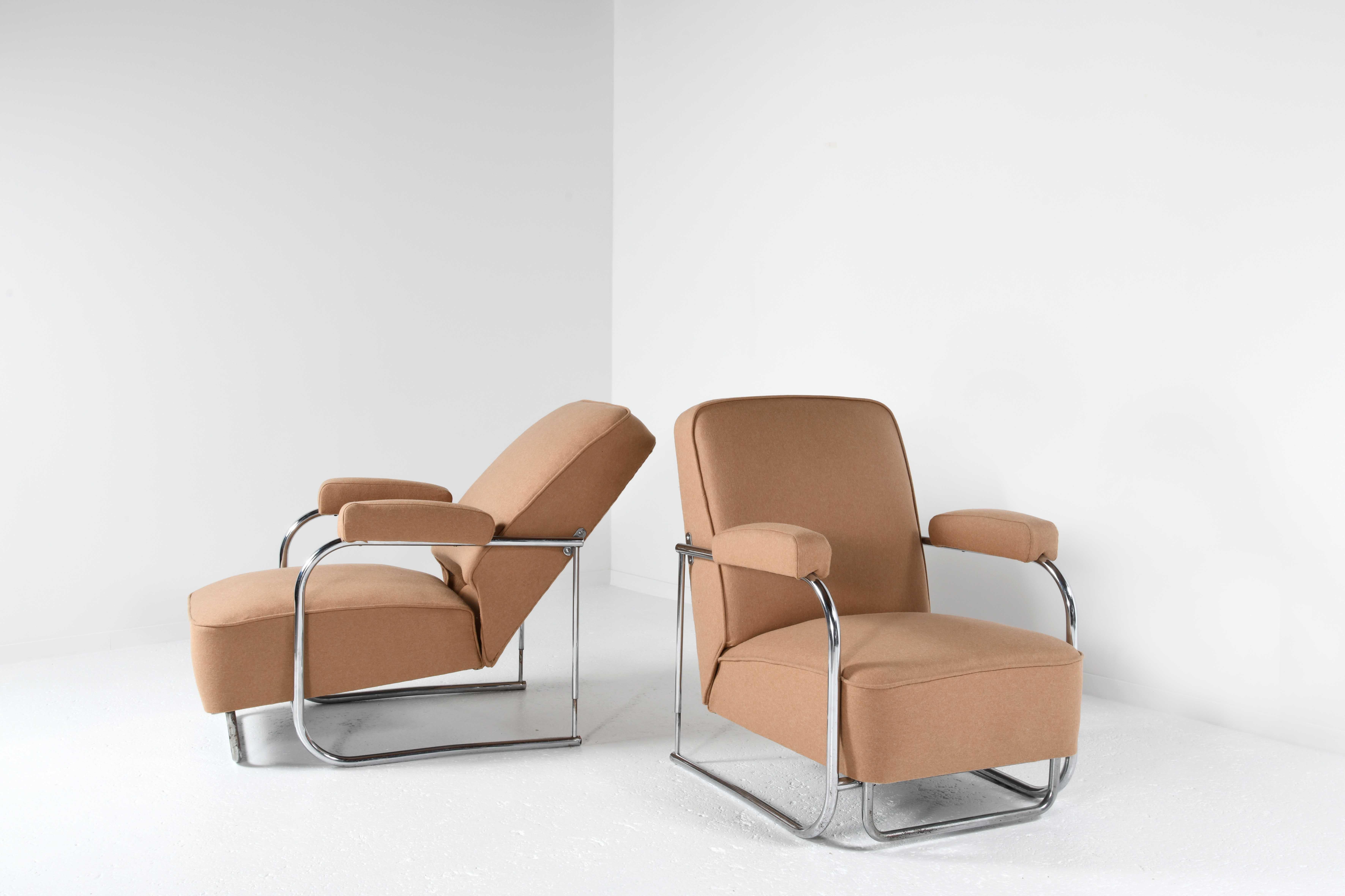 Pair of Art Déco armchairs reclining to form a chaise longue R.C. Coquery style 3