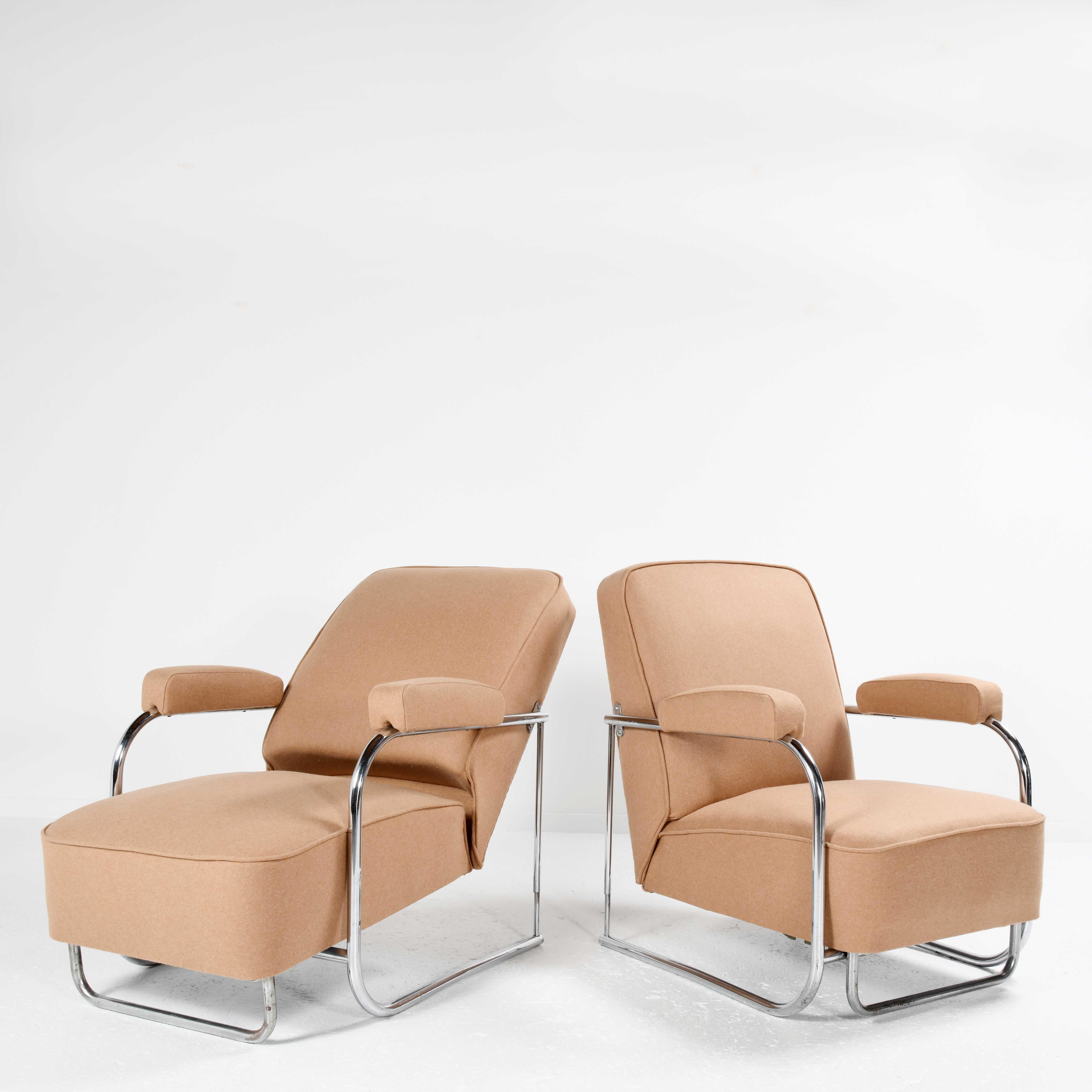 Pair of Art Déco armchairs reclining to form a chaise longue R.C. Coquery style 4