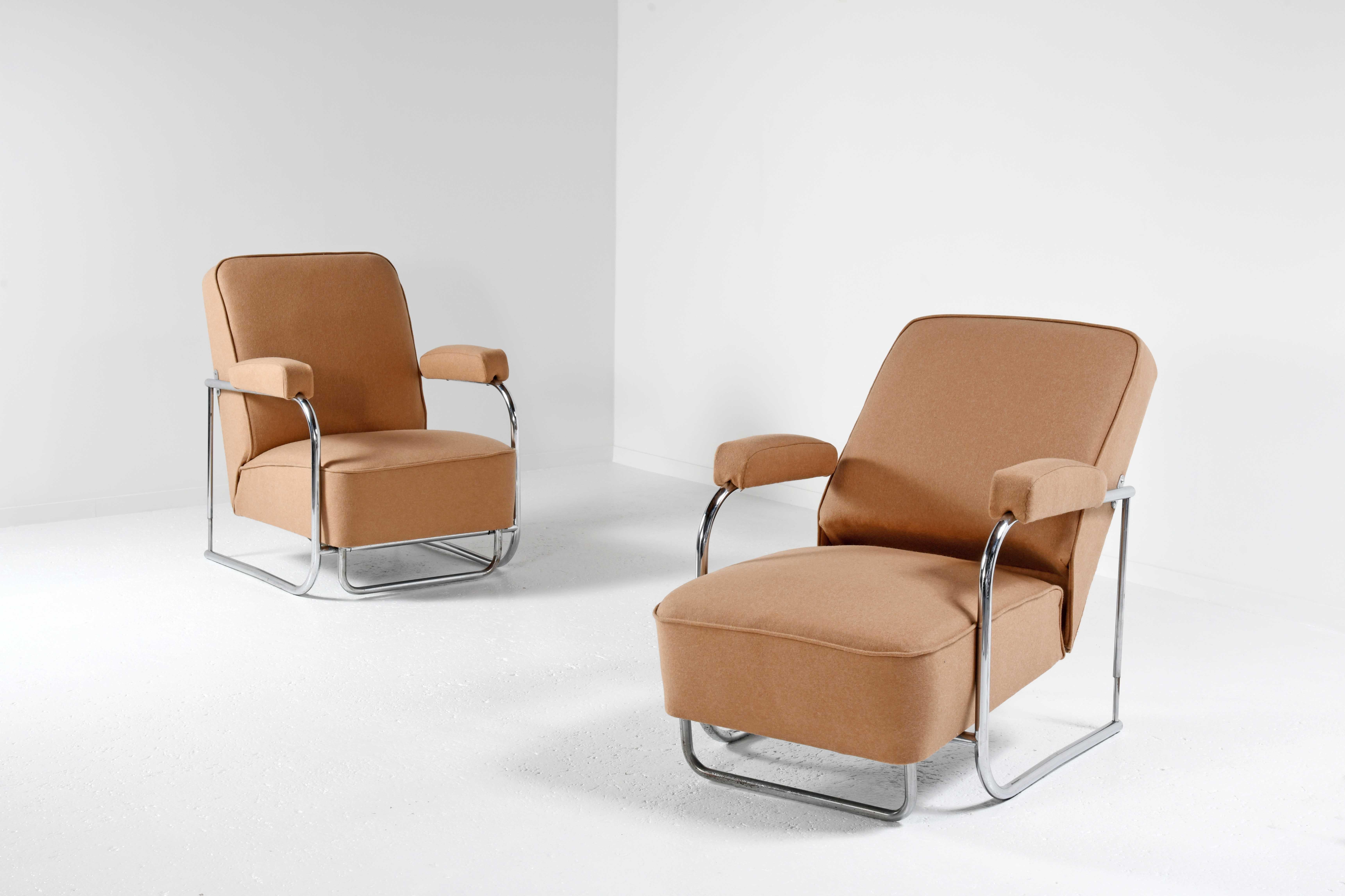 Art Deco Pair of Art Déco armchairs reclining to form a chaise longue R.C. Coquery style