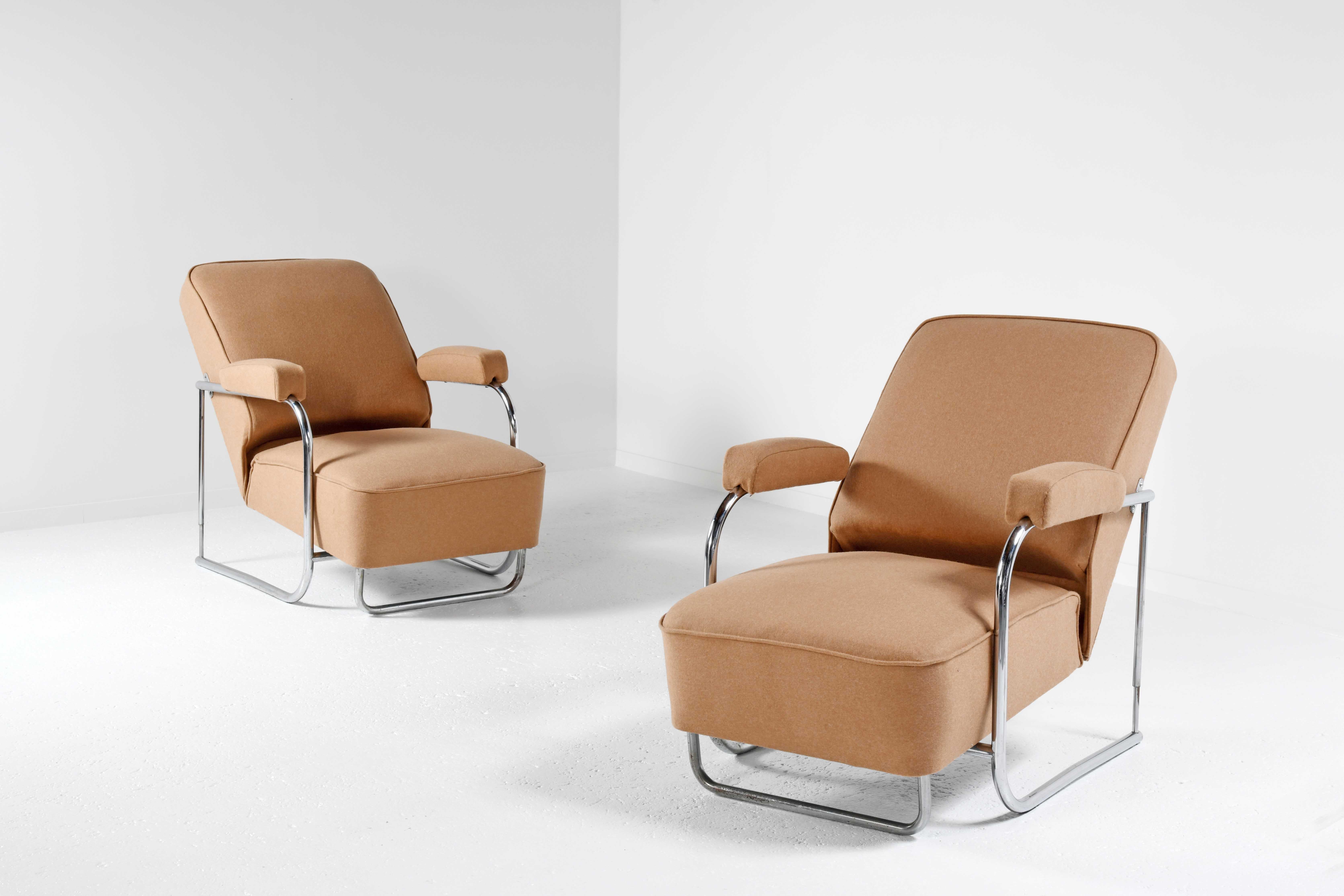 Mid-20th Century Pair of Art Déco armchairs reclining to form a chaise longue R.C. Coquery style