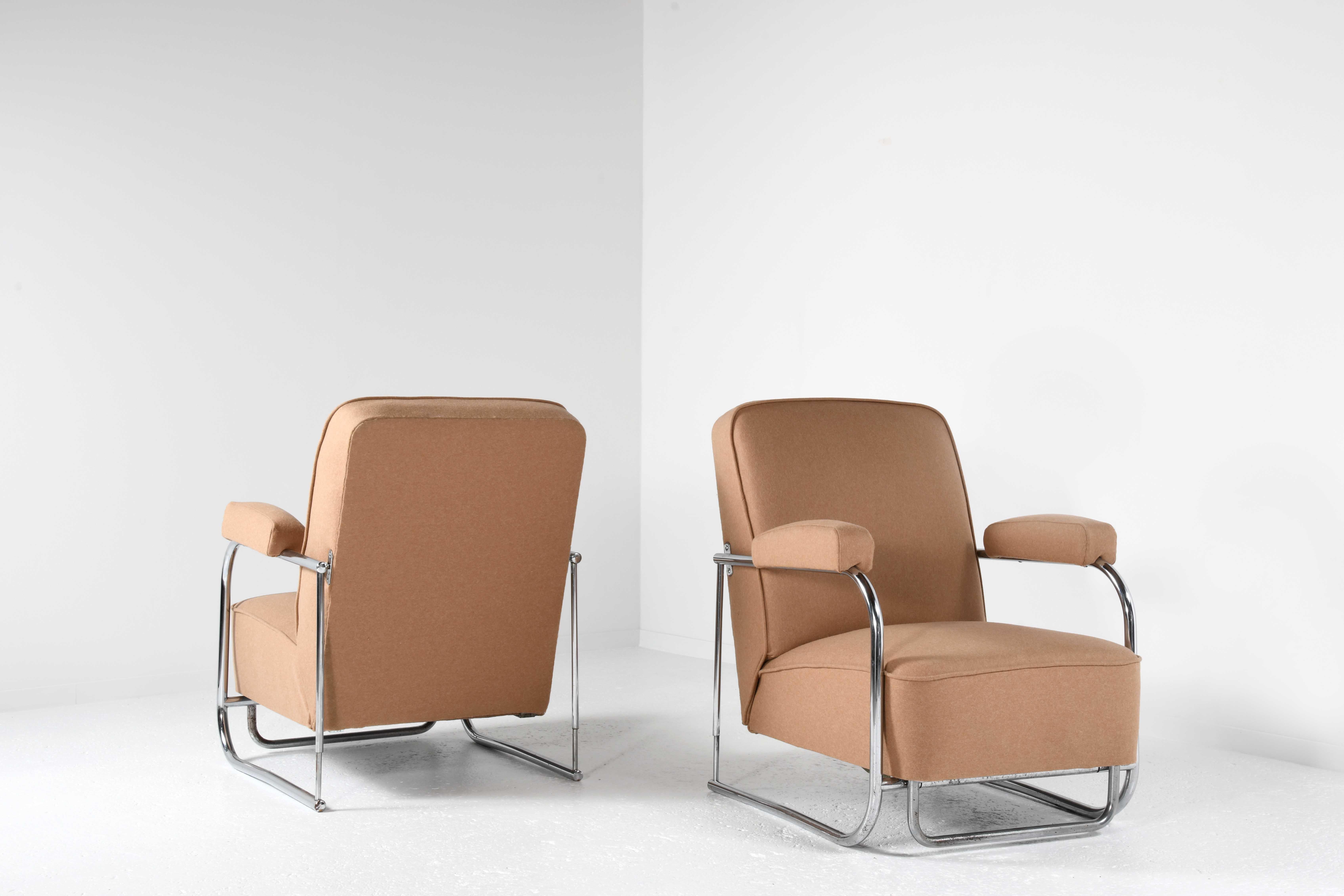 Pair of Art Déco armchairs reclining to form a chaise longue R.C. Coquery style 1