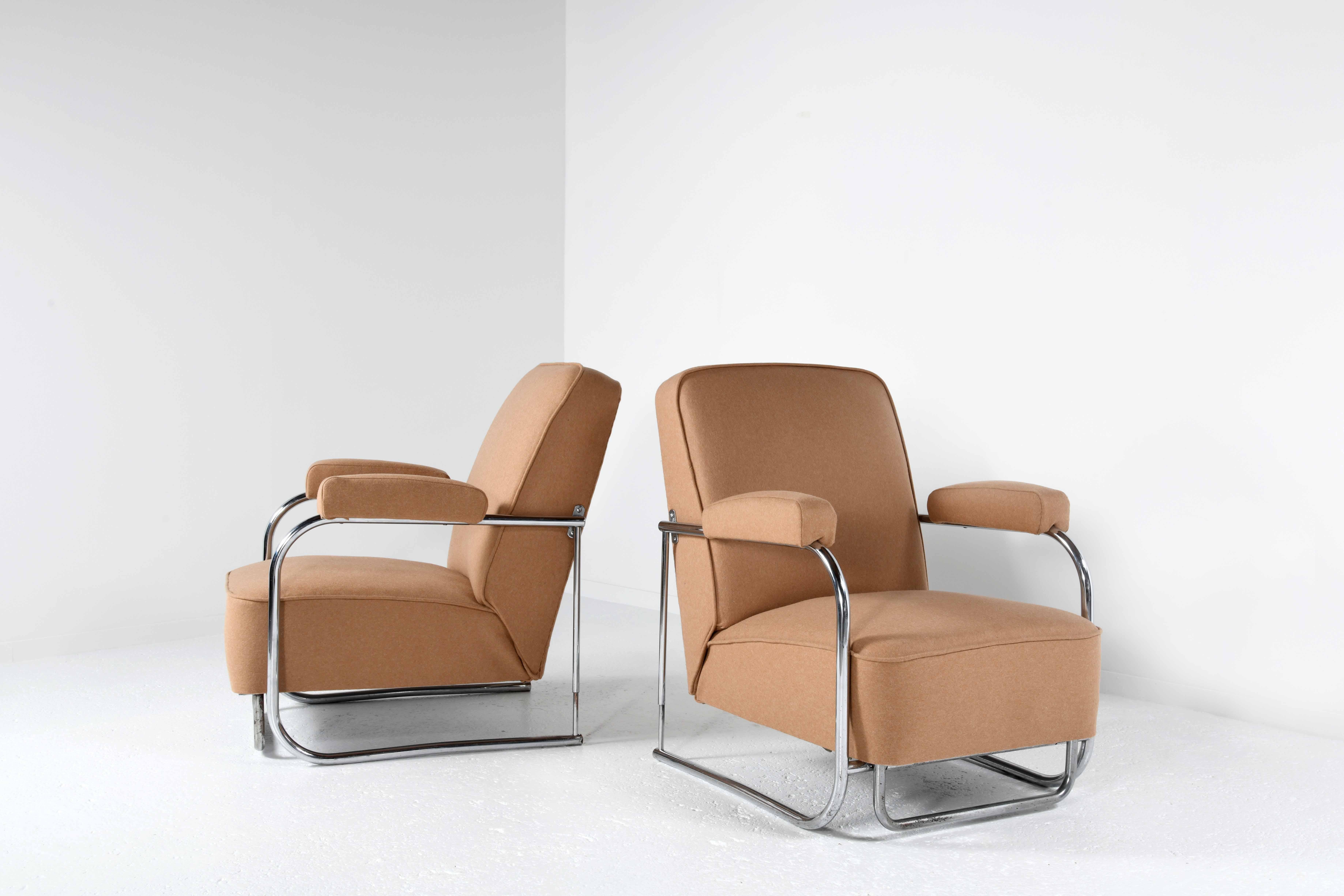 Pair of Art Déco armchairs reclining to form a chaise longue R.C. Coquery style 2