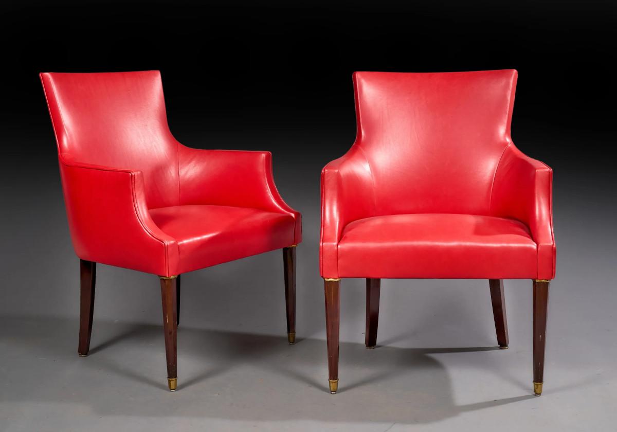 Coppia di poltrone Art Déco rivestite in pelle rossa, circa 1930/1940 In condizioni buone in vendita a Mouscron, WHT