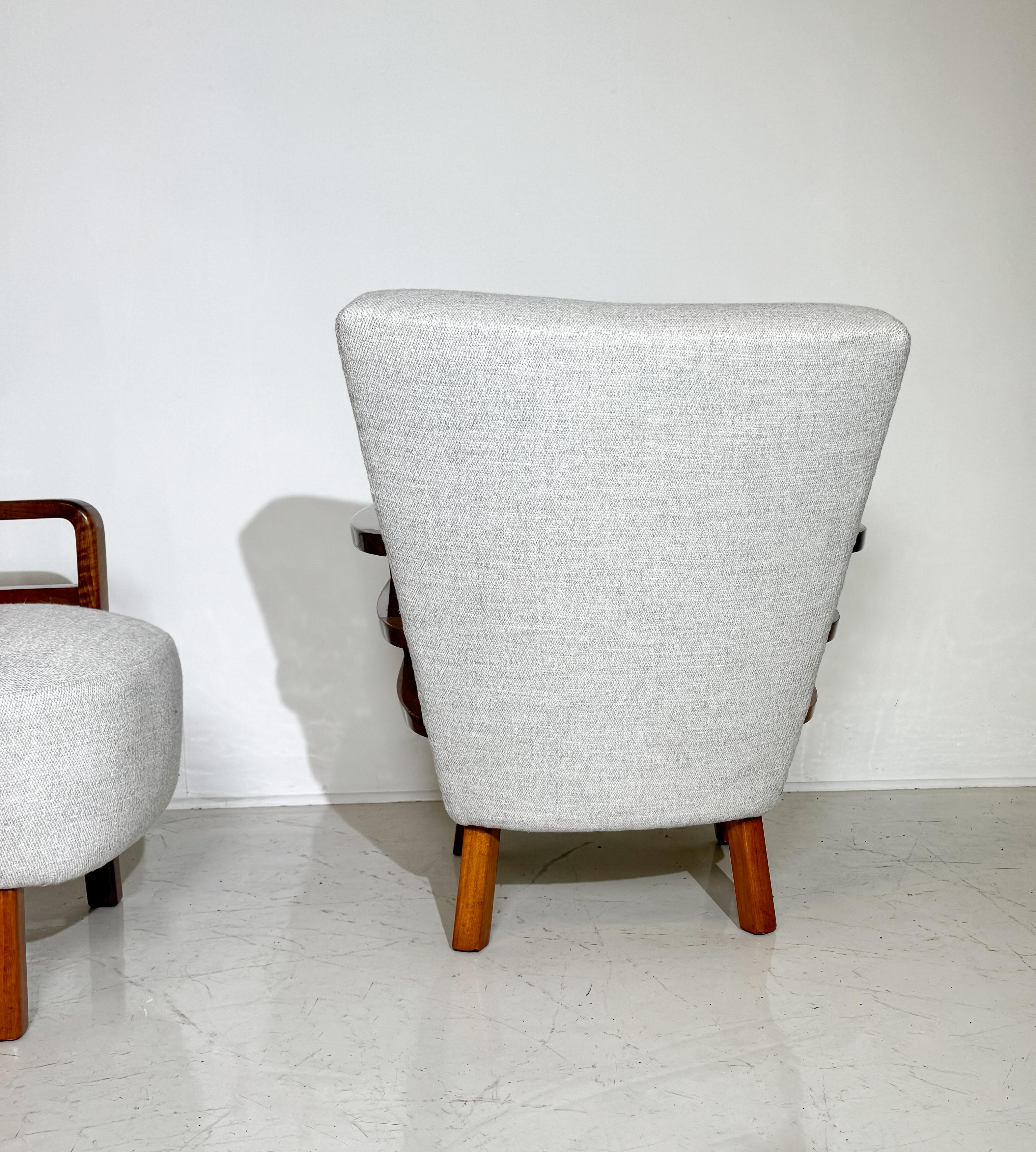 Pair of Art Deco Armchairs, Walnut, Hungary - New Upholstery For Sale 2