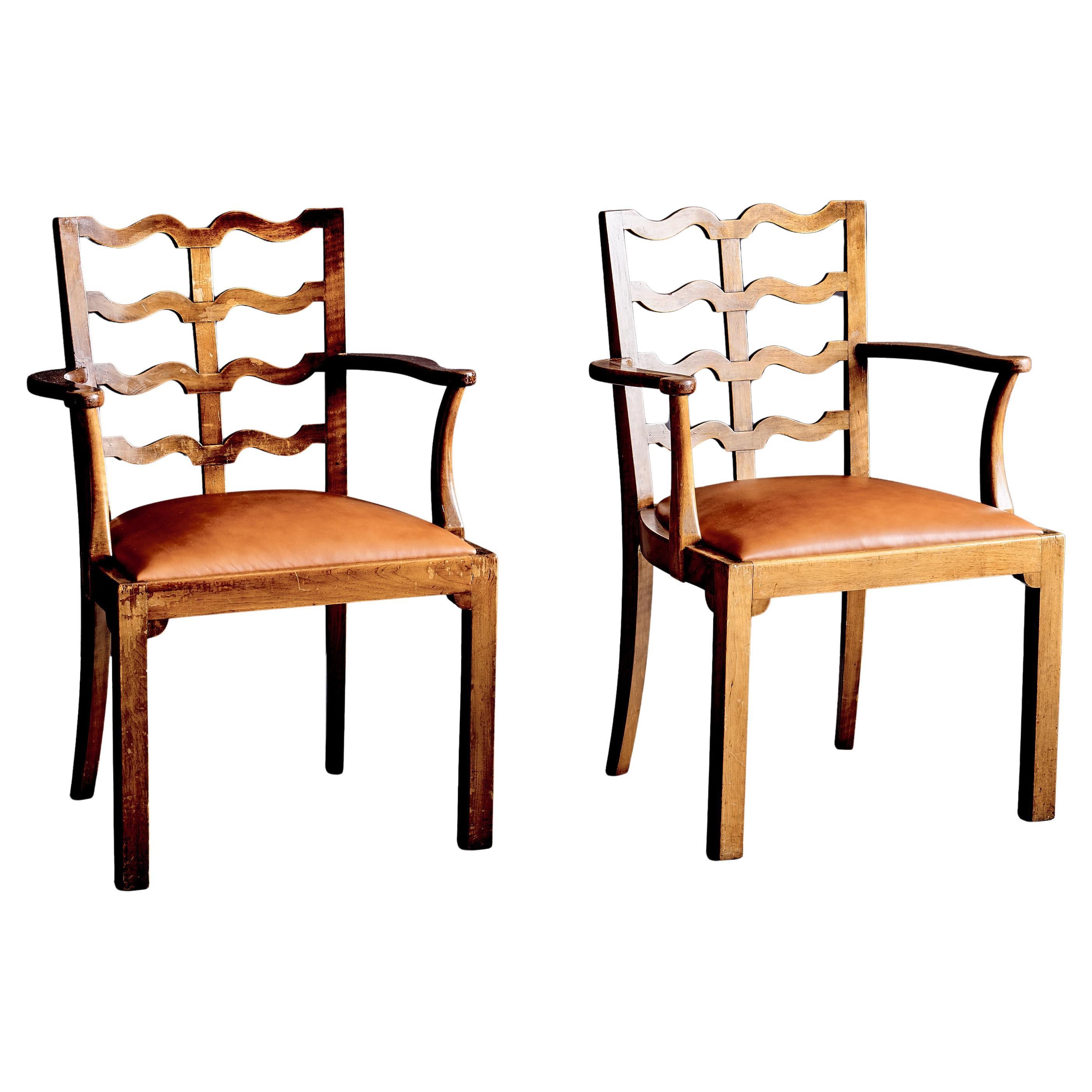 Pair of Art Deco Armchairs with Ladder Back Italy 1920s
