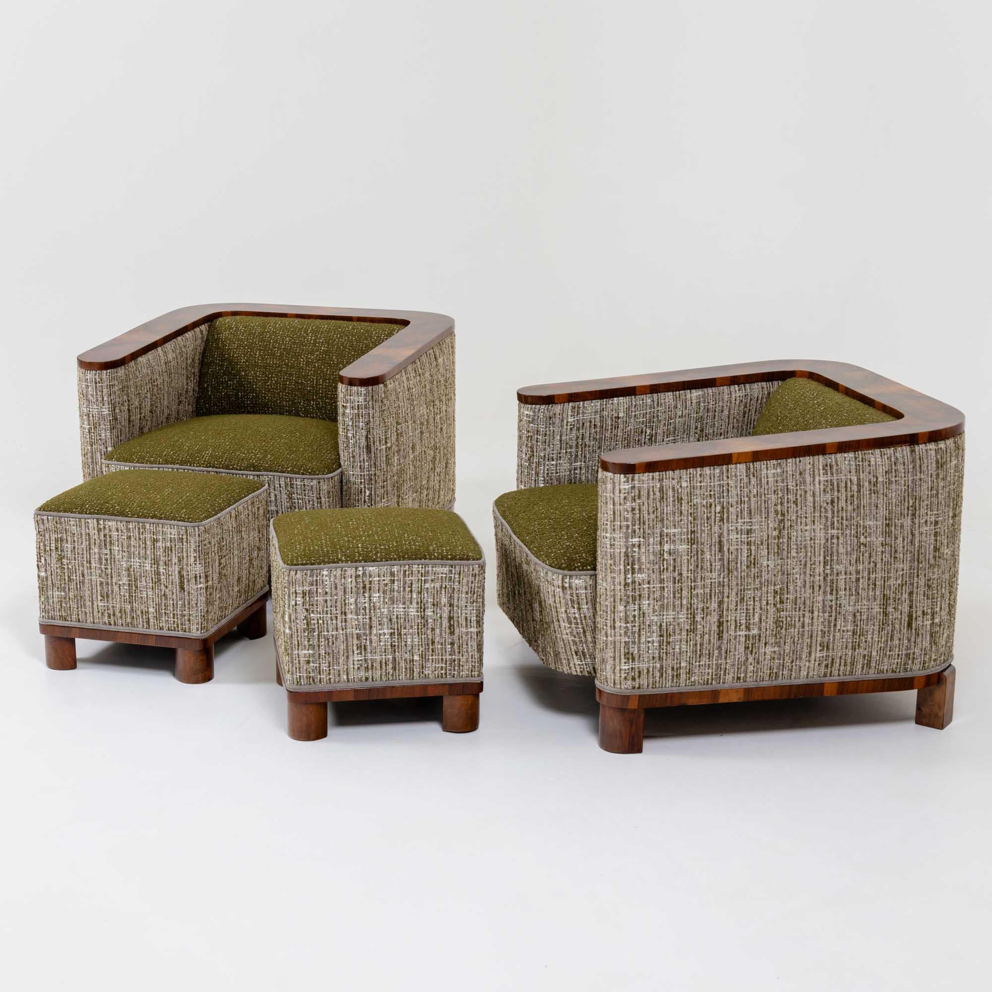 Pair of Art Deco Armchairs with Matching Ottomans 2