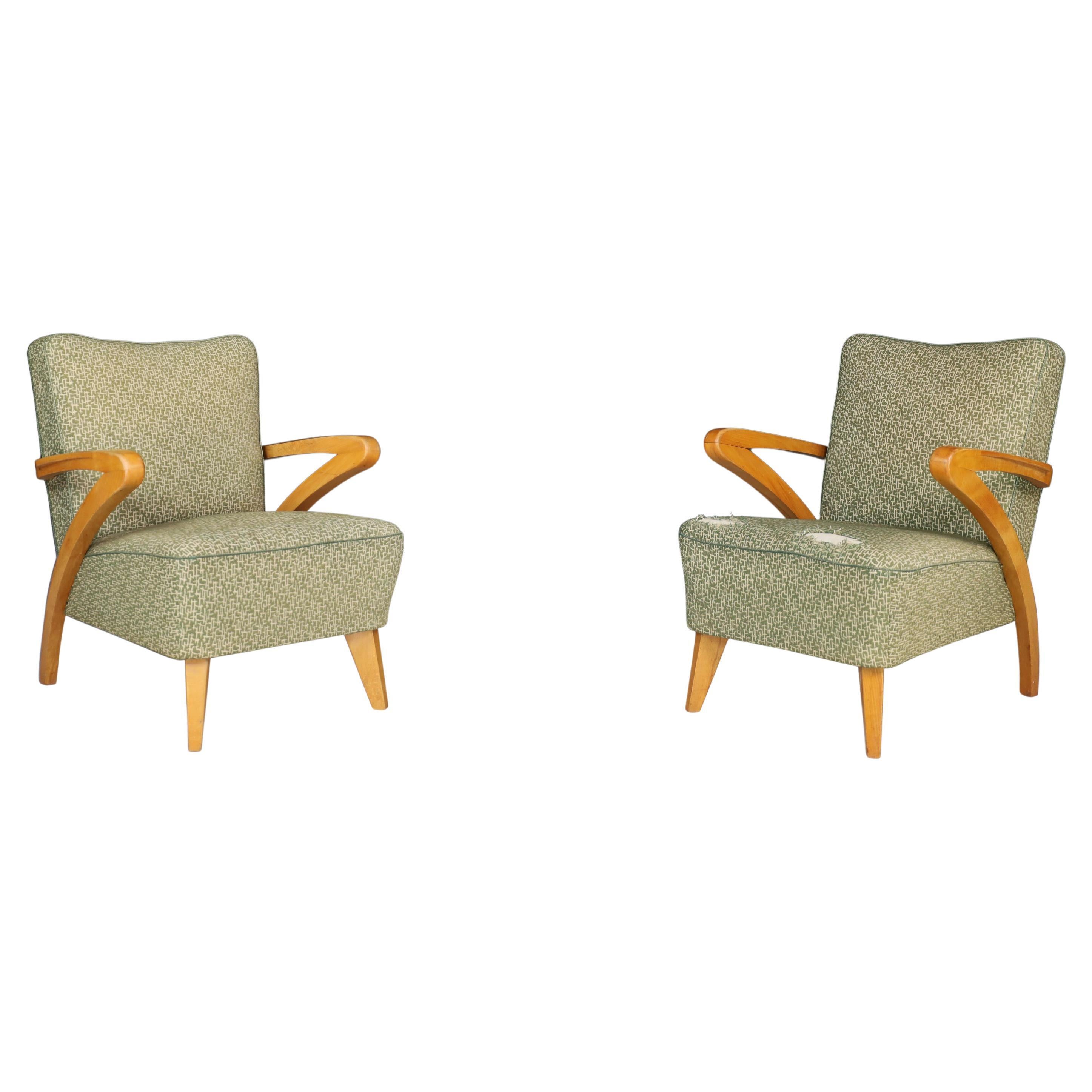 Pair of Art Deco Armchairs with Original Upholstery, Prague, 1930s For Sale