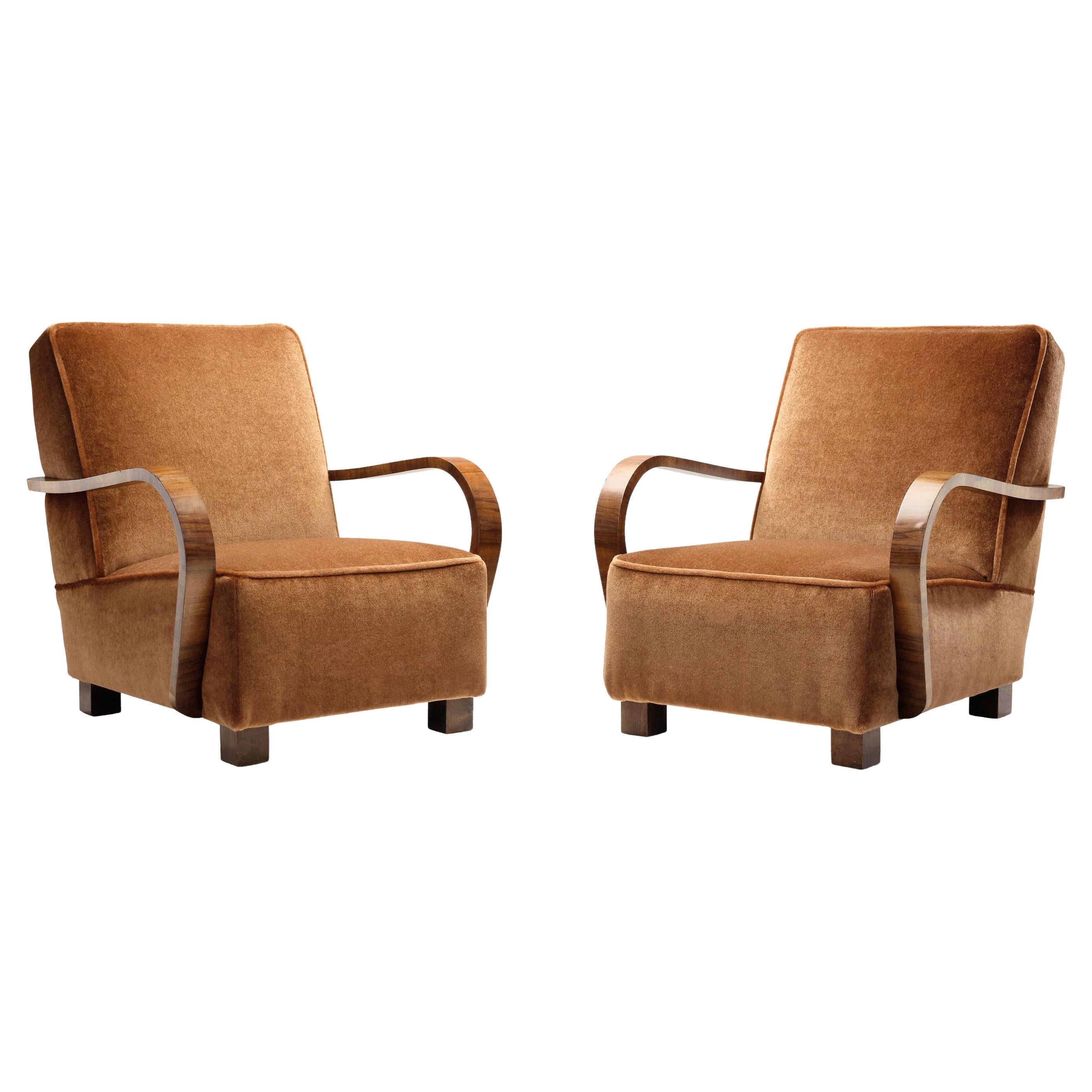 Pair of Art Deco Armchairs with Rounded Armrests, Europe, 20th century