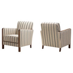Vintage Pair of Art Deco Armchairs with Striped Upholstery, Finland ca 1940s