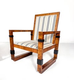 Pair of Art Deco Armchairs, Wood and Fabric - New Upholstery