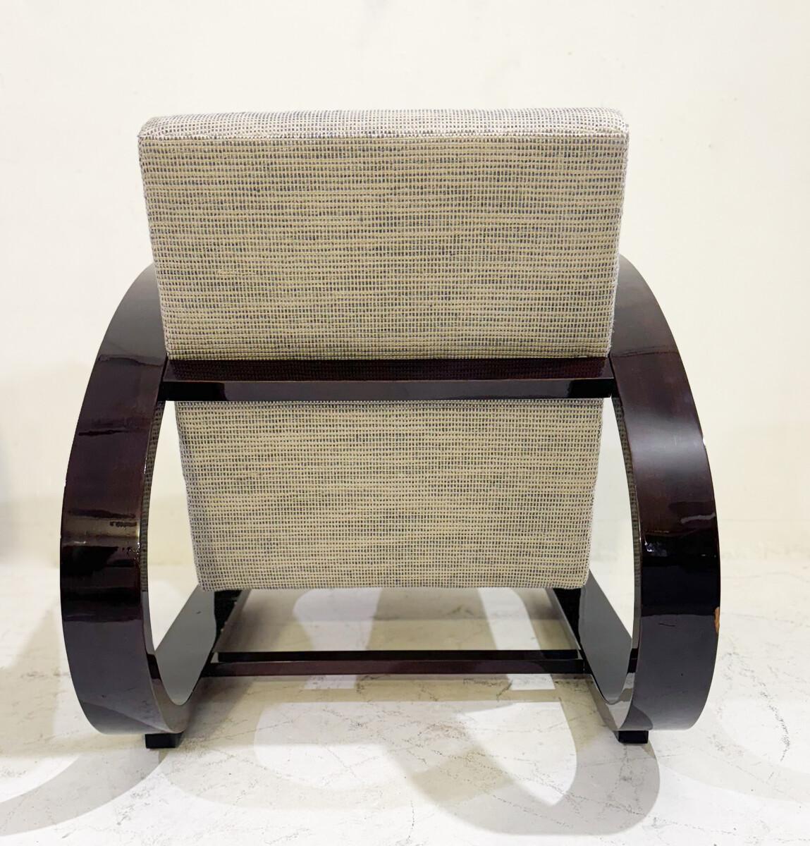 Début du 20ème siècle Paire de fauteuils Art Déco, bois et tissu, nouvelle tapisserie en vente