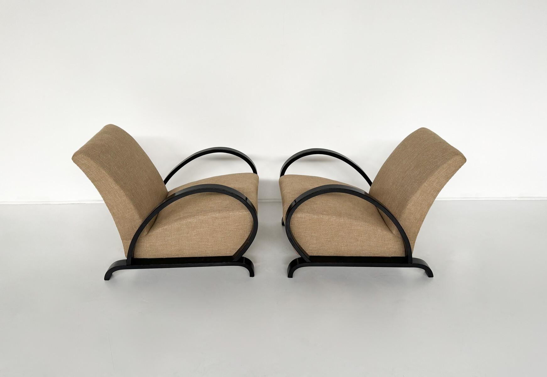 Paire de fauteuils Art Déco, bois et tissu neufs Bon état - En vente à Brussels, BE