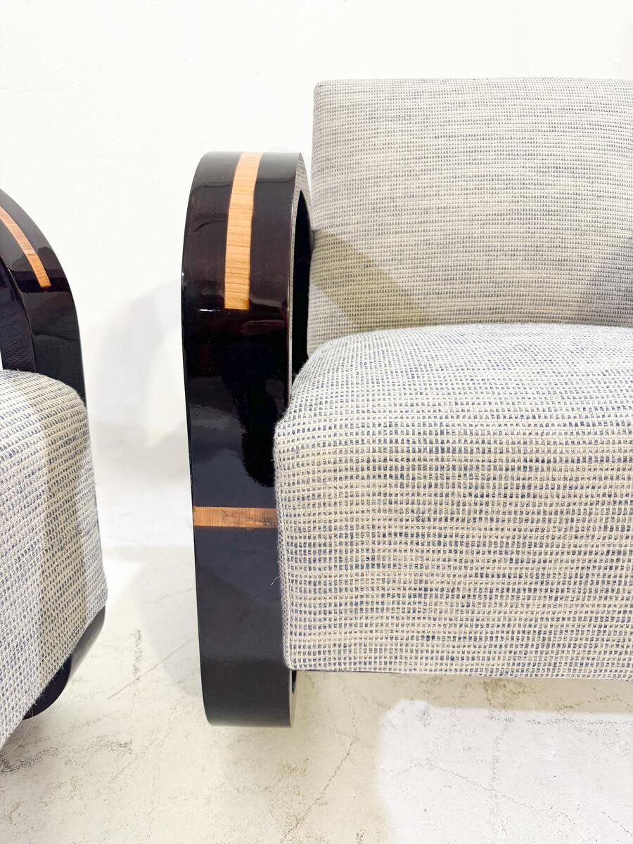 Paire de fauteuils Art Déco, bois et tissu, nouvelle tapisserie en vente 1