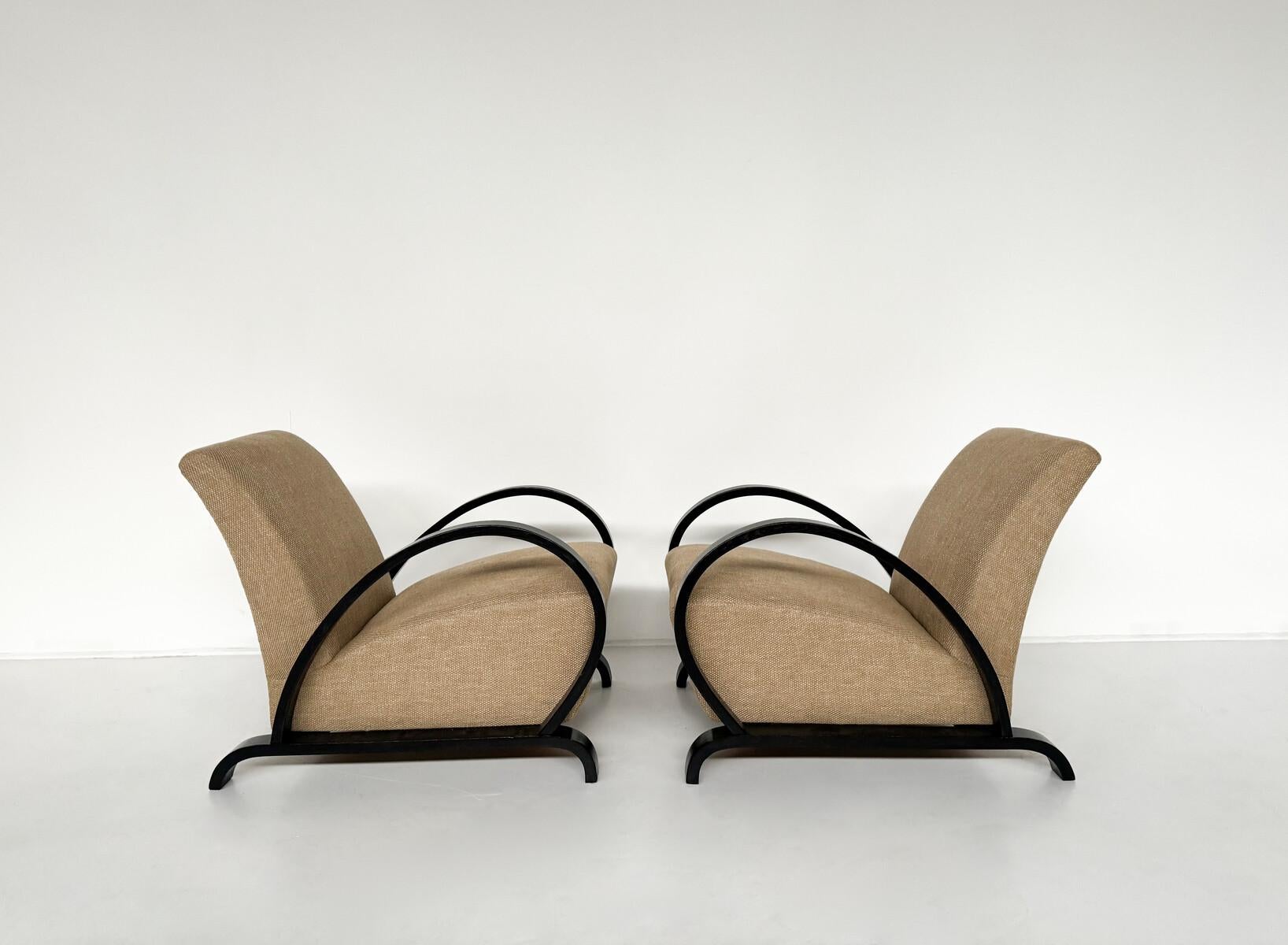 Tissu Paire de fauteuils Art Déco, bois et tissu neufs en vente