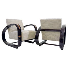 Paar Art-Déco-Sessel, Holz und Stoff, neue Polsterung