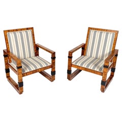 Pair of Art Deco Armchairs, Wood and Fabric - New Upholstery