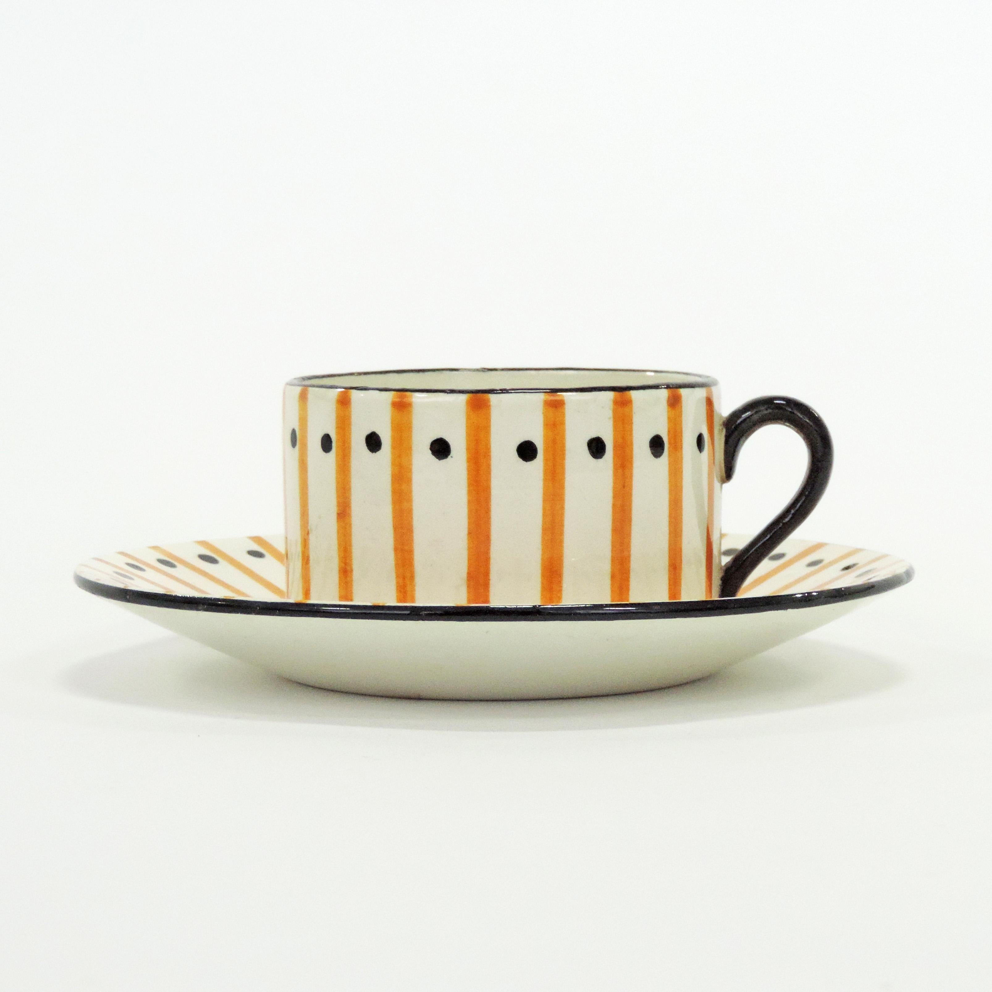 Pair of Art Deco Atelier Primavera tea set, France, 1930s
Plate measurements diameter 16 x height 2cm.