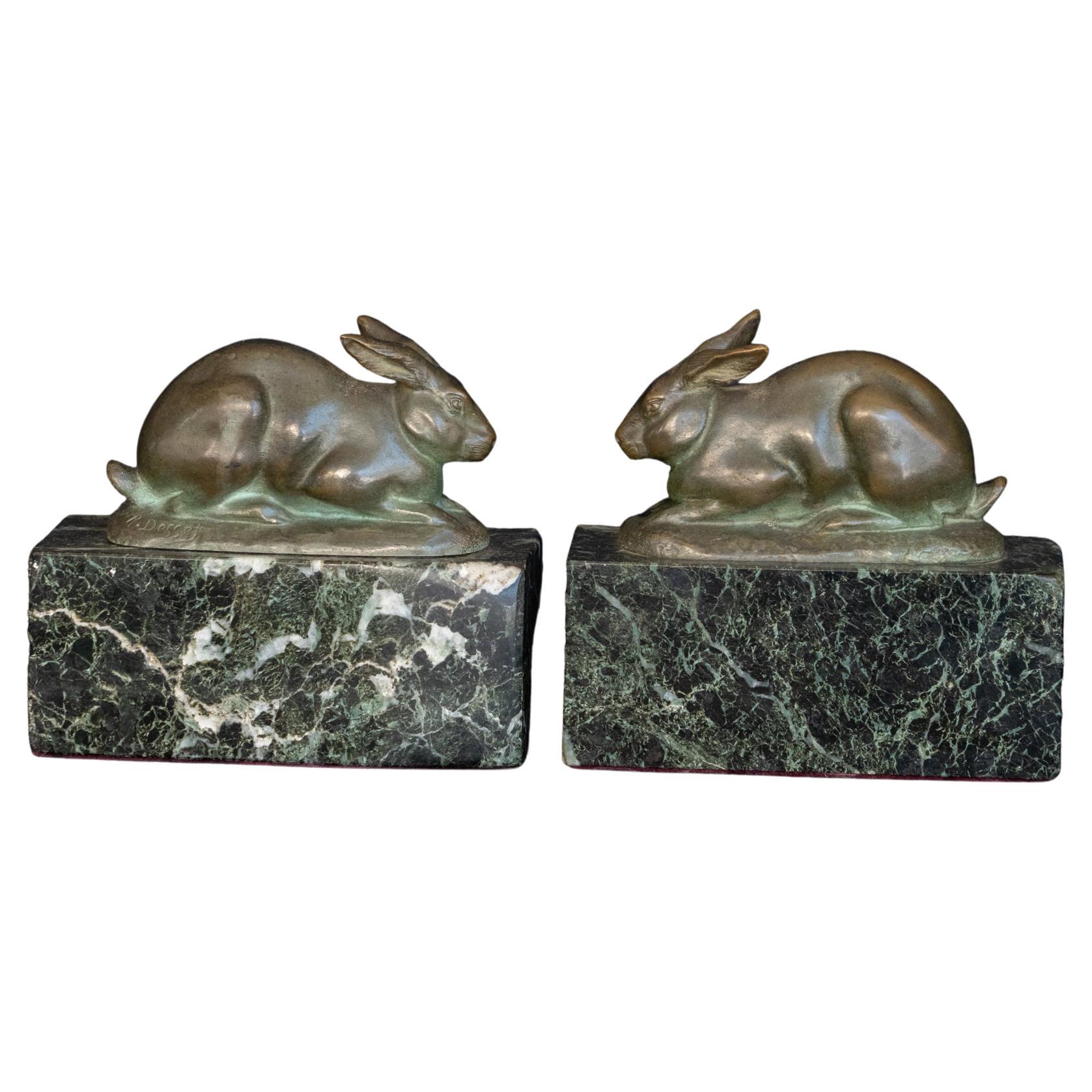 Pair of Art Deco Austrian Bronze Rabbits Signed R. Desset For Sale