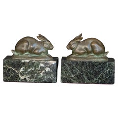 Antique Pair of Art Deco Austrian Bronze Rabbits Signed R. Desset