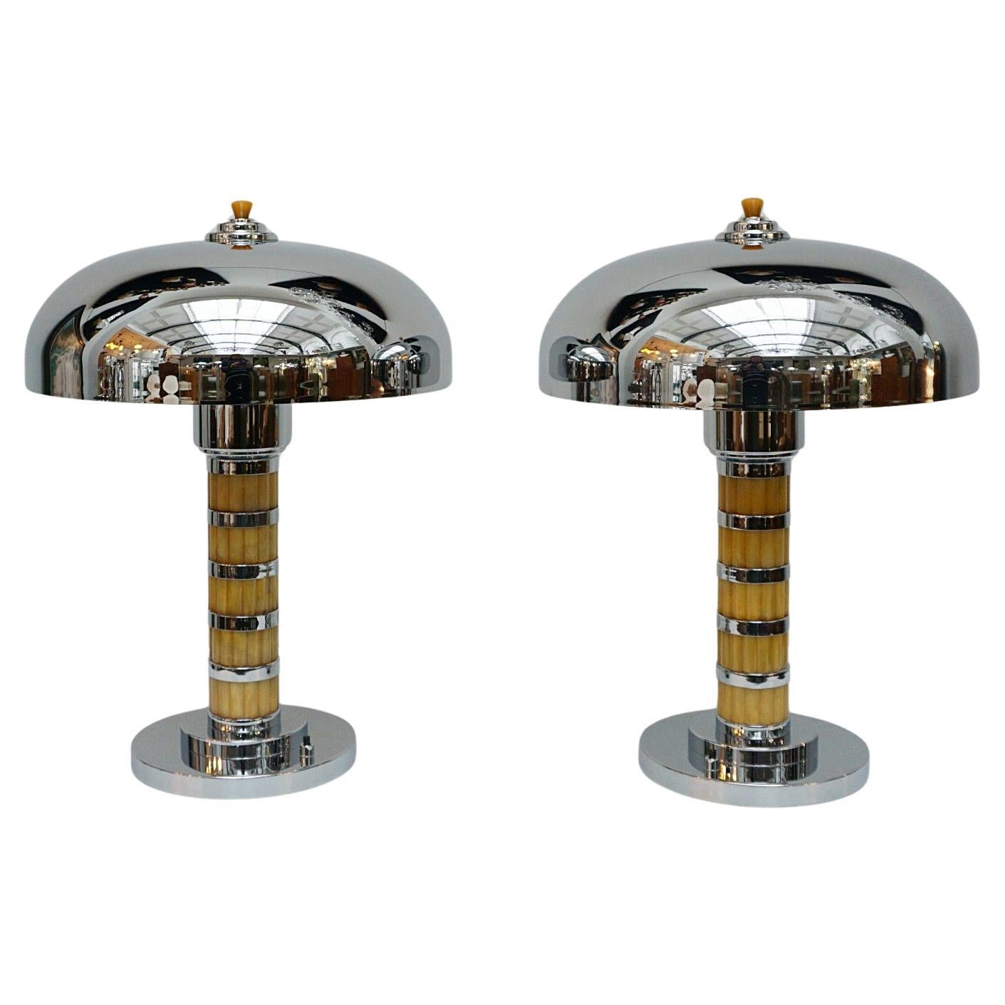 Pair of Art Deco Bakelite and Chrome Dome Lamps 