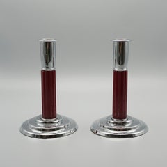 Pair of Art Deco Bakelite and Chromed Metal Candlesticks