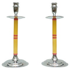 Pair of Art Deco Bakelite and Chromed Metal Candlesticks 