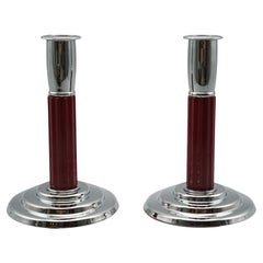 Pair of Art Deco Bakelite and Chromed Metal Candlesticks