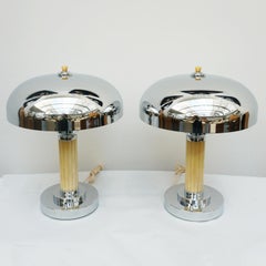 Pair of Art Deco Bakelite and Chromed Metal Dome Lamps