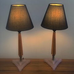 Pair of Art Deco Bakelite and Glass Bedside or Sofa Lamps