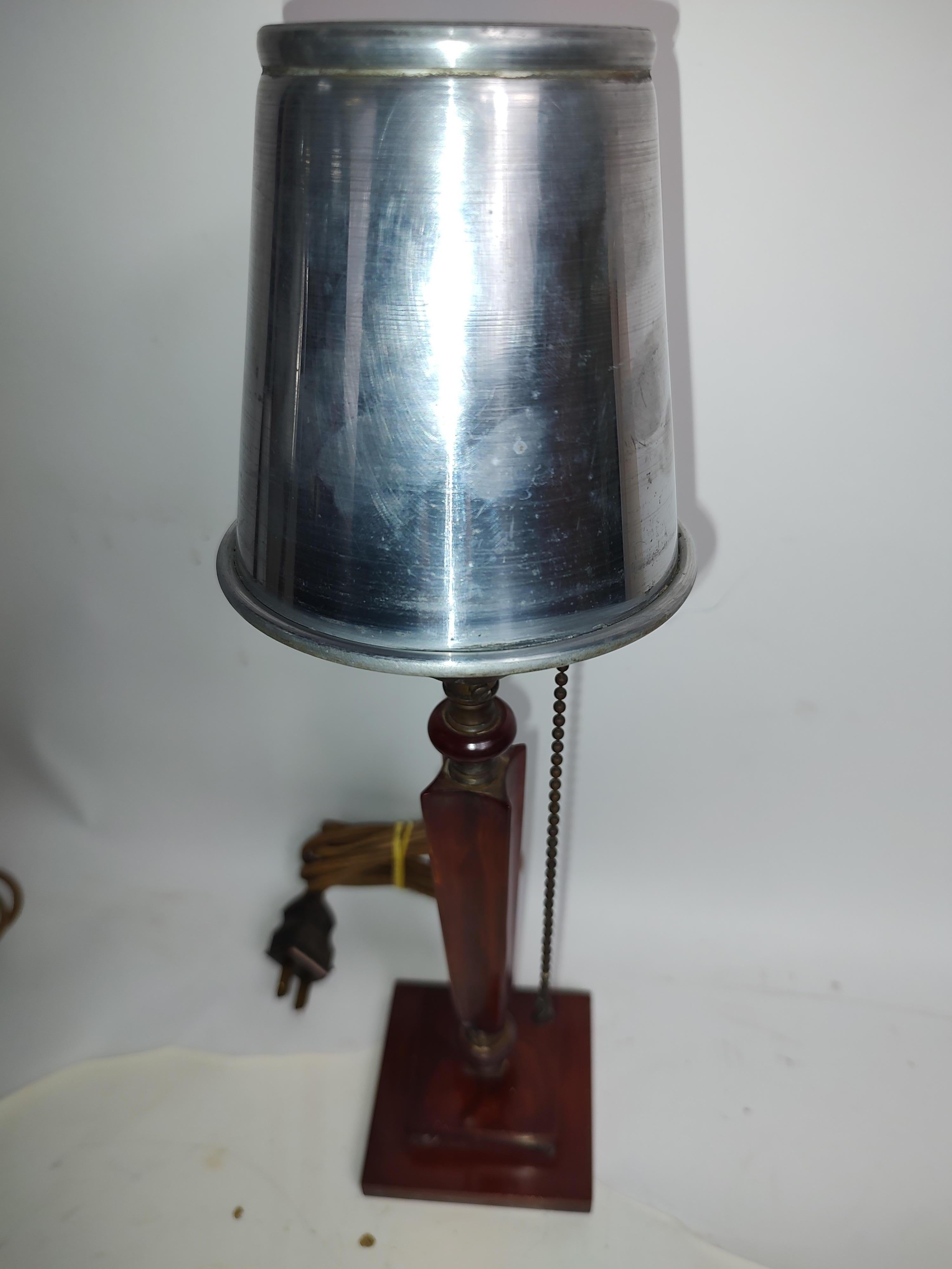 Pair of Art Deco Bakelite Mid Century Bedroom Table Lamps with Tin Shades For Sale 1