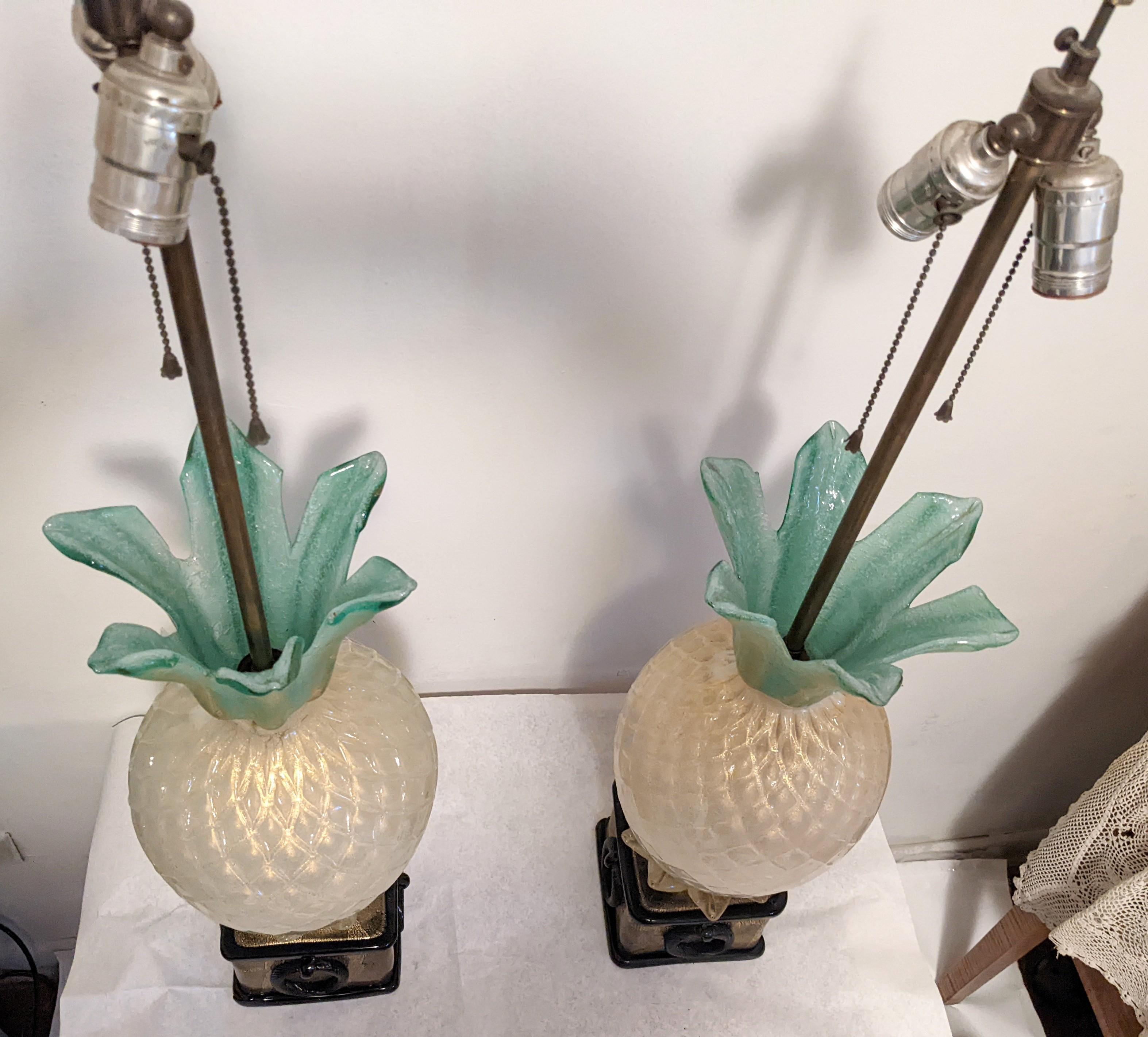Pair of Art Deco Barovier Pineapple Lamps For Sale 4