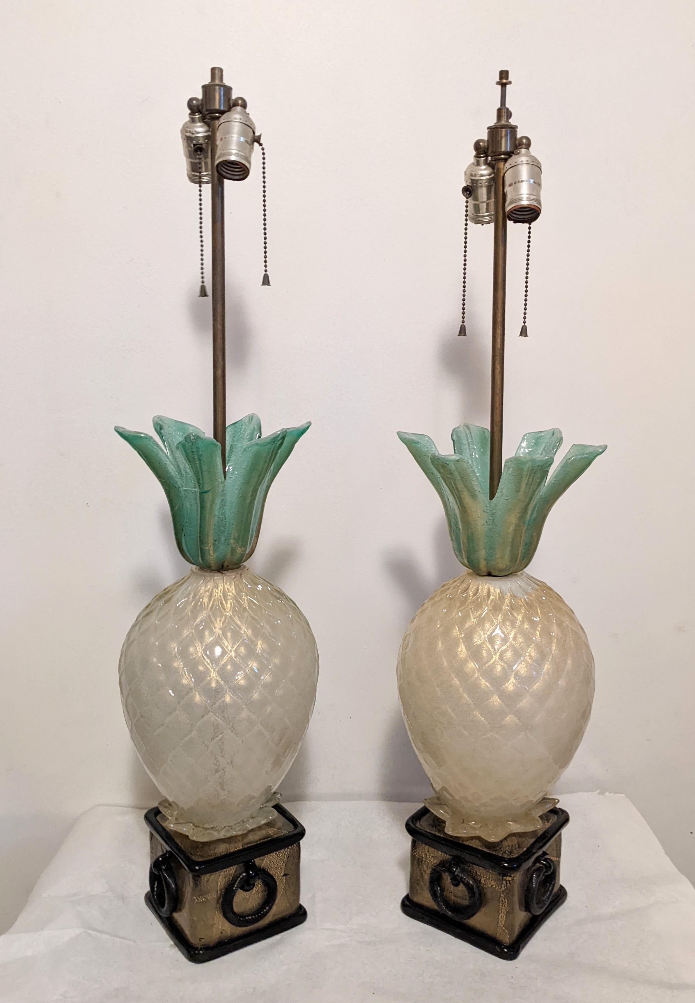 Paar Barovier-Lampen aus Ananas im Art déco-Stil im Zustand „Gut“ im Angebot in Riverdale, NY