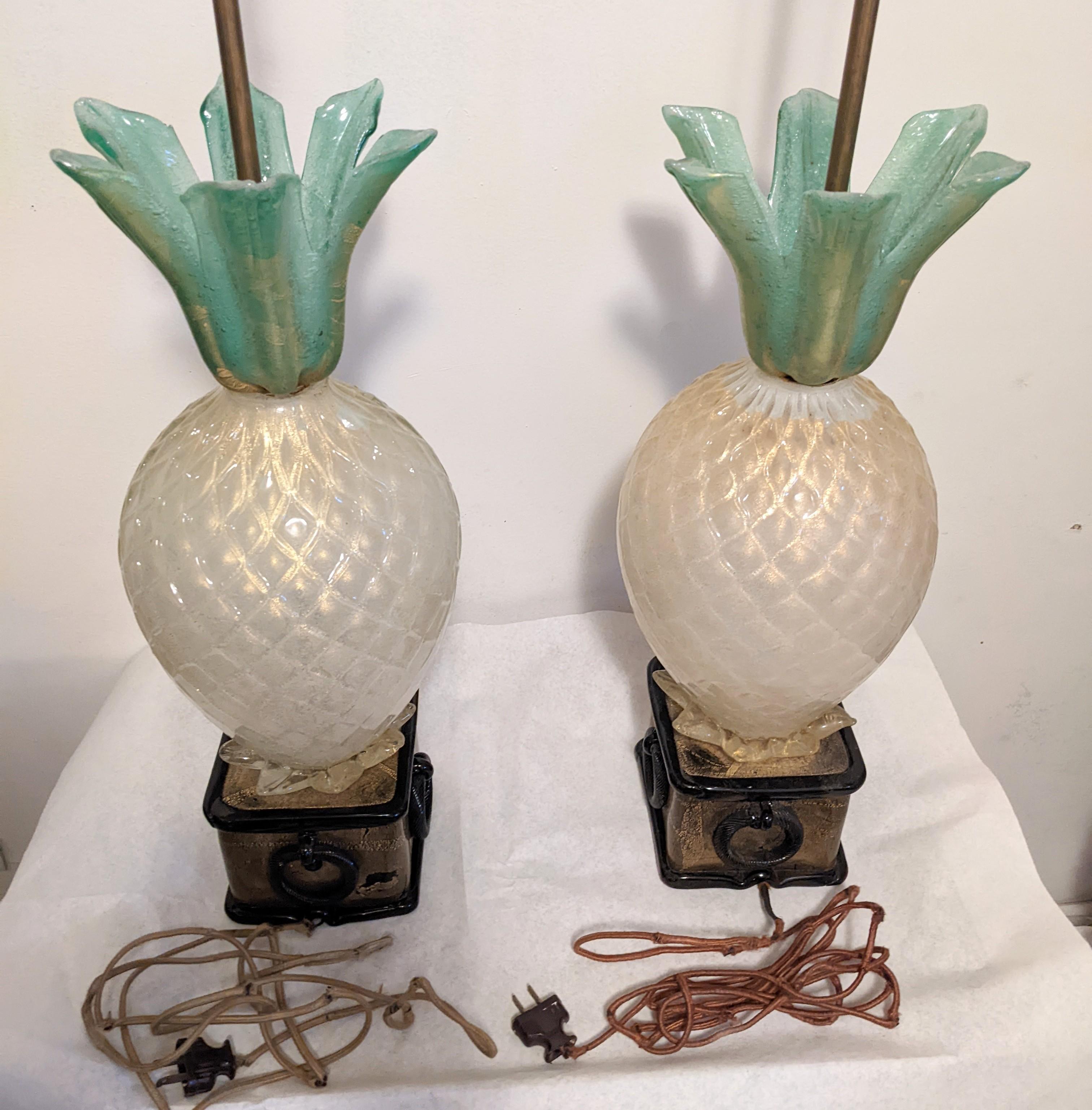 Pair of Art Deco Barovier Pineapple Lamps For Sale 7