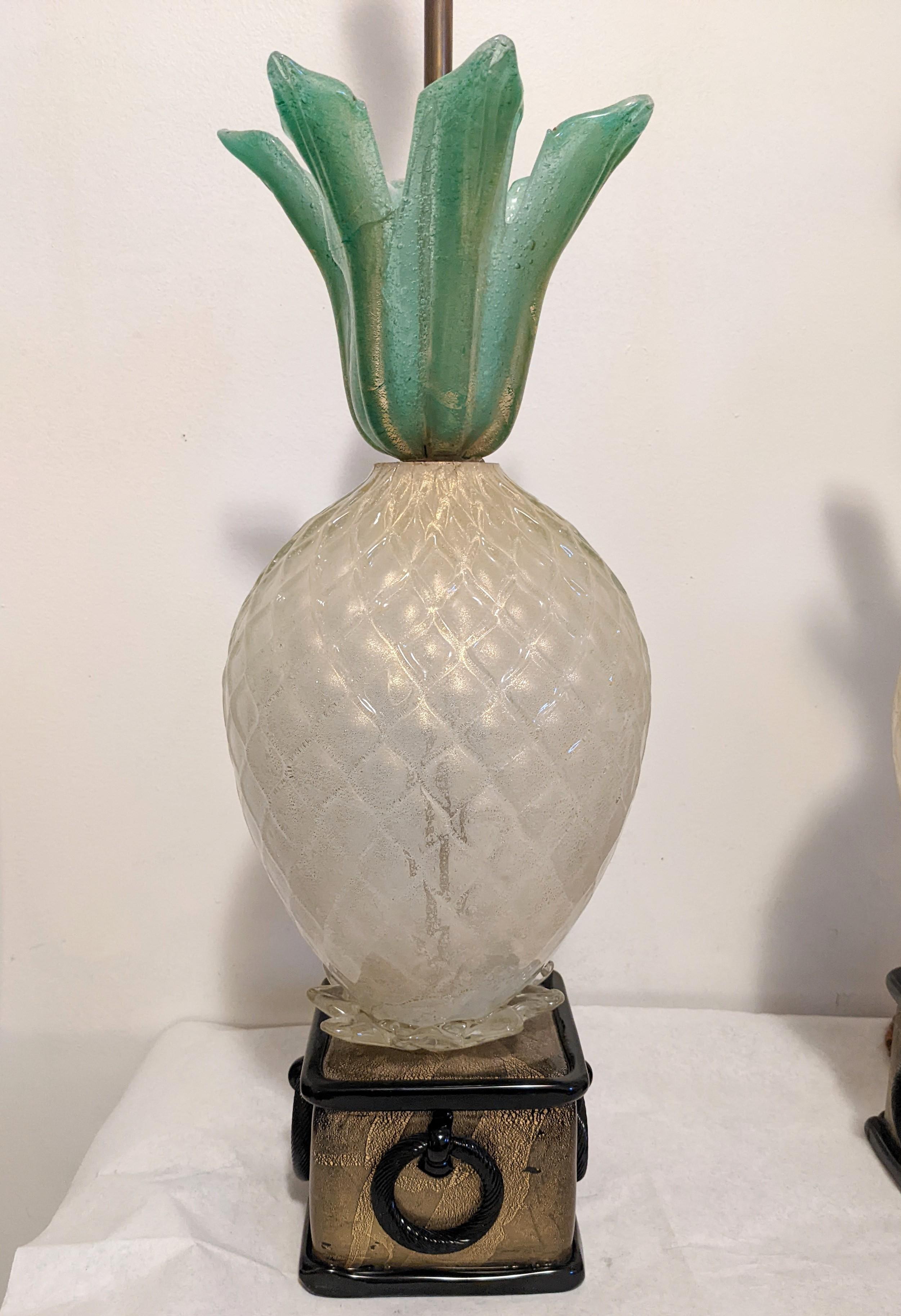 Pair of Art Deco Barovier Pineapple Lamps For Sale 2