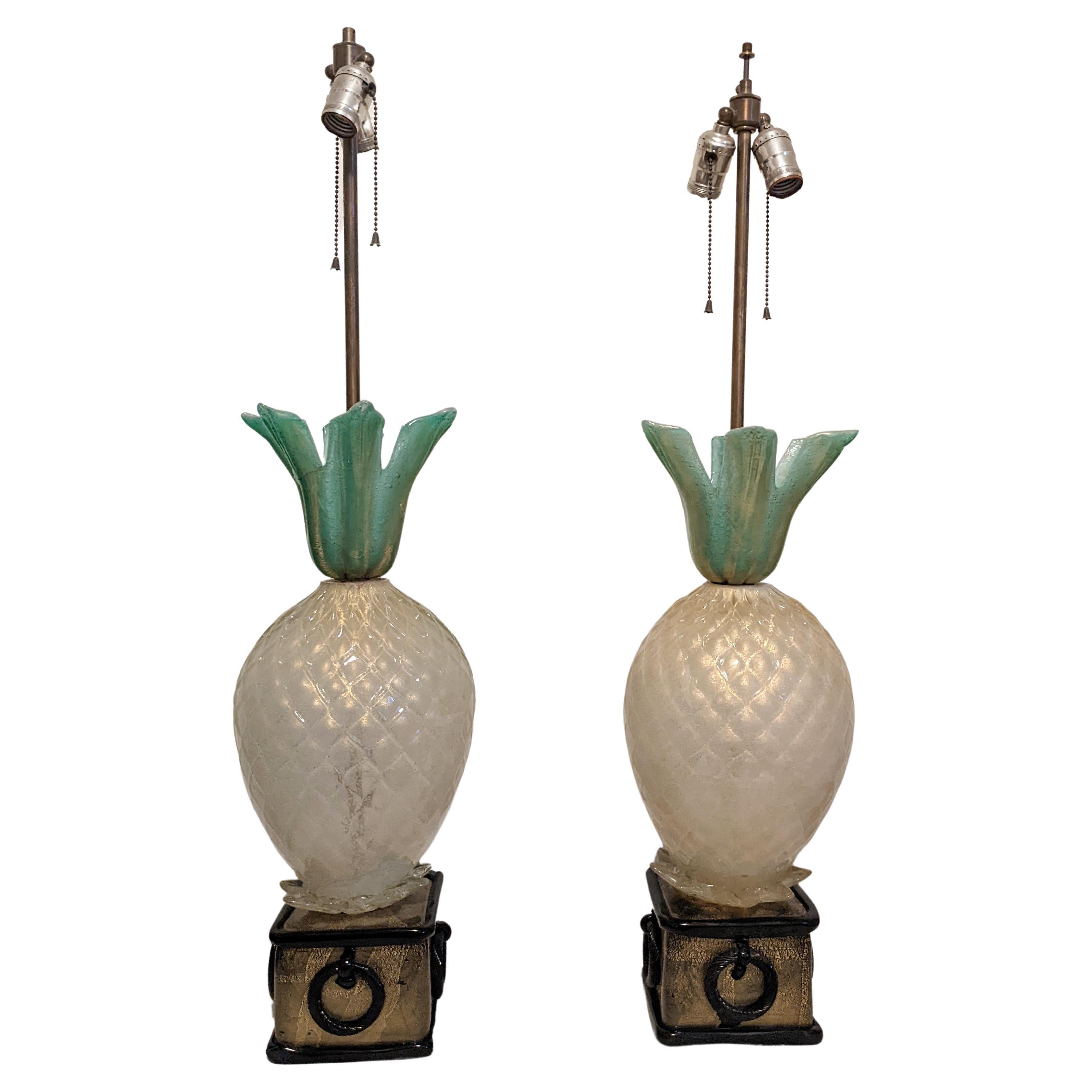Pair of Art Deco Barovier Pineapple Lamps