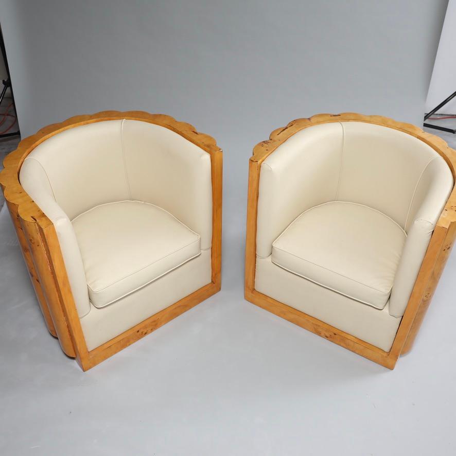 Pair of  Art Deco Barrel Back Chairs In Burl Wood 3