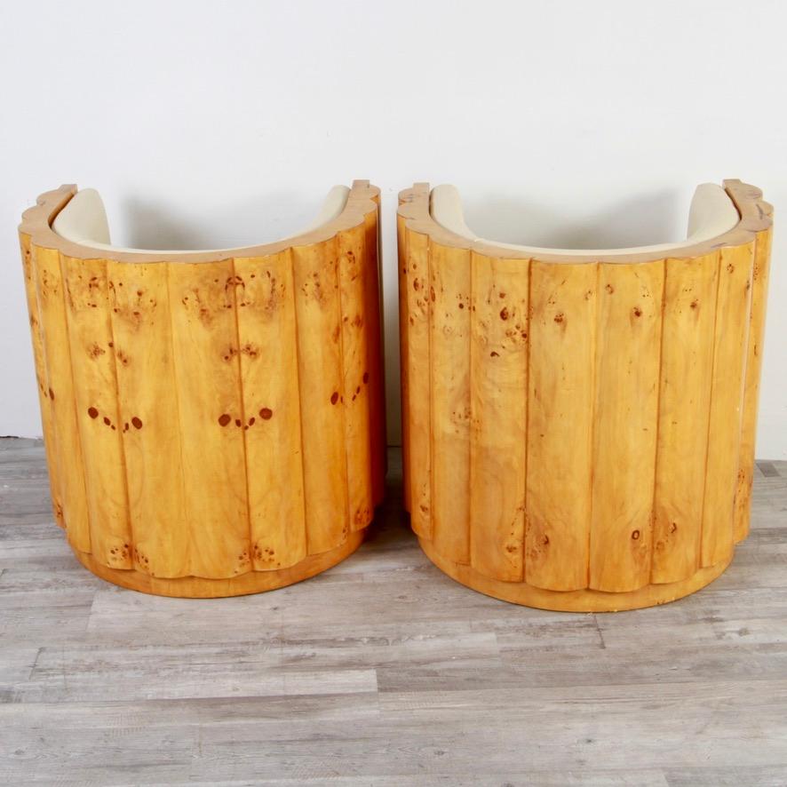 Pair of  Art Deco Barrel Back Chairs In Burl Wood 4