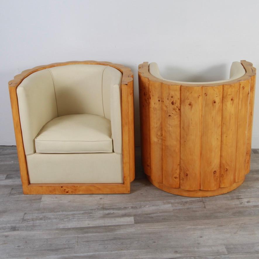 Pair of  Art Deco Barrel Back Chairs In Burl Wood 5