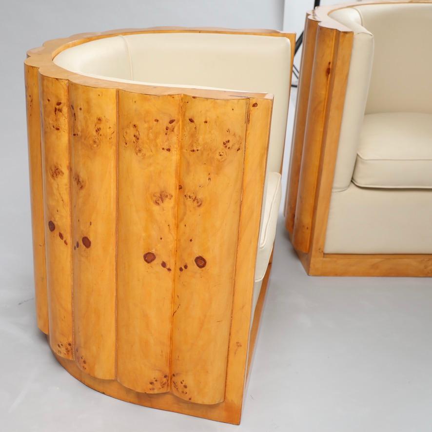 Pair of  Art Deco Barrel Back Chairs In Burl Wood 1