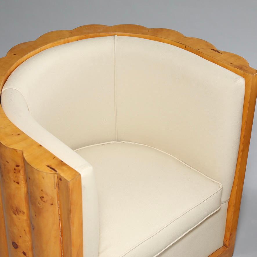 Pair of  Art Deco Barrel Back Chairs In Burl Wood 2