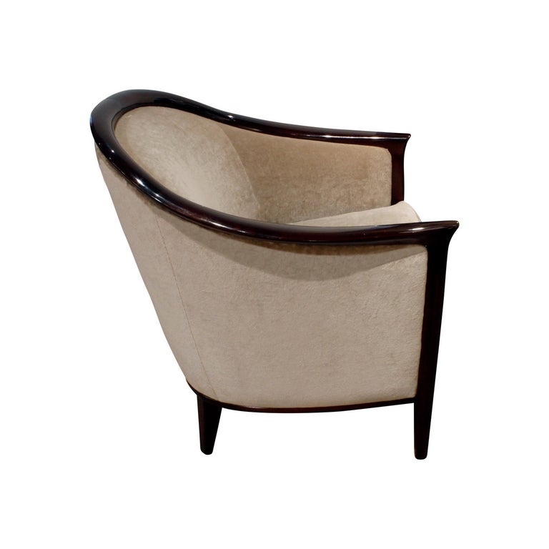 Pair of Art Deco Barrel Back Lounge Chairs with Mahogany Frames, 1930s