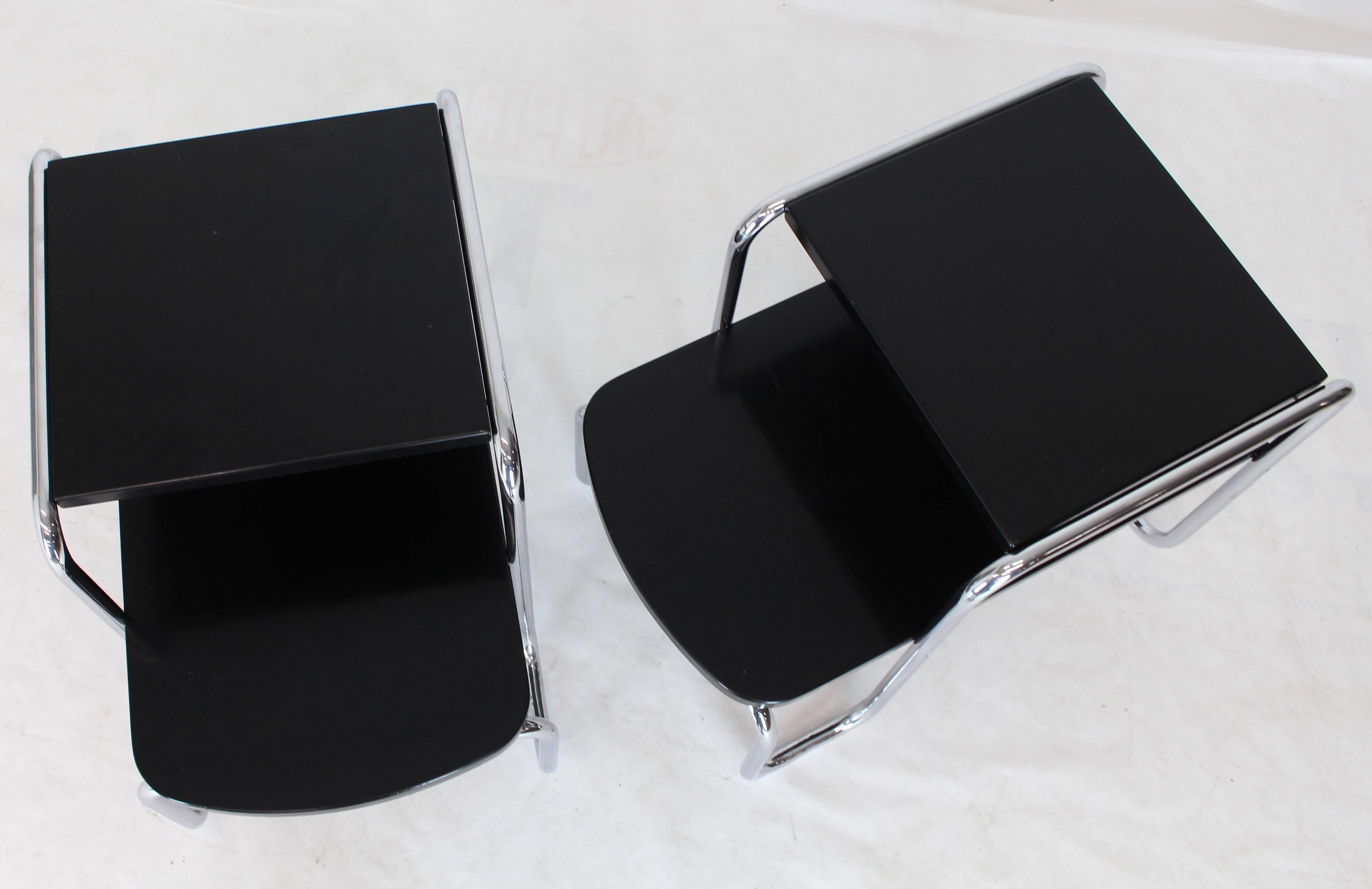 Pair of Art Deco Bauhaus Chrome and Black Lacquer Step End Tables 4