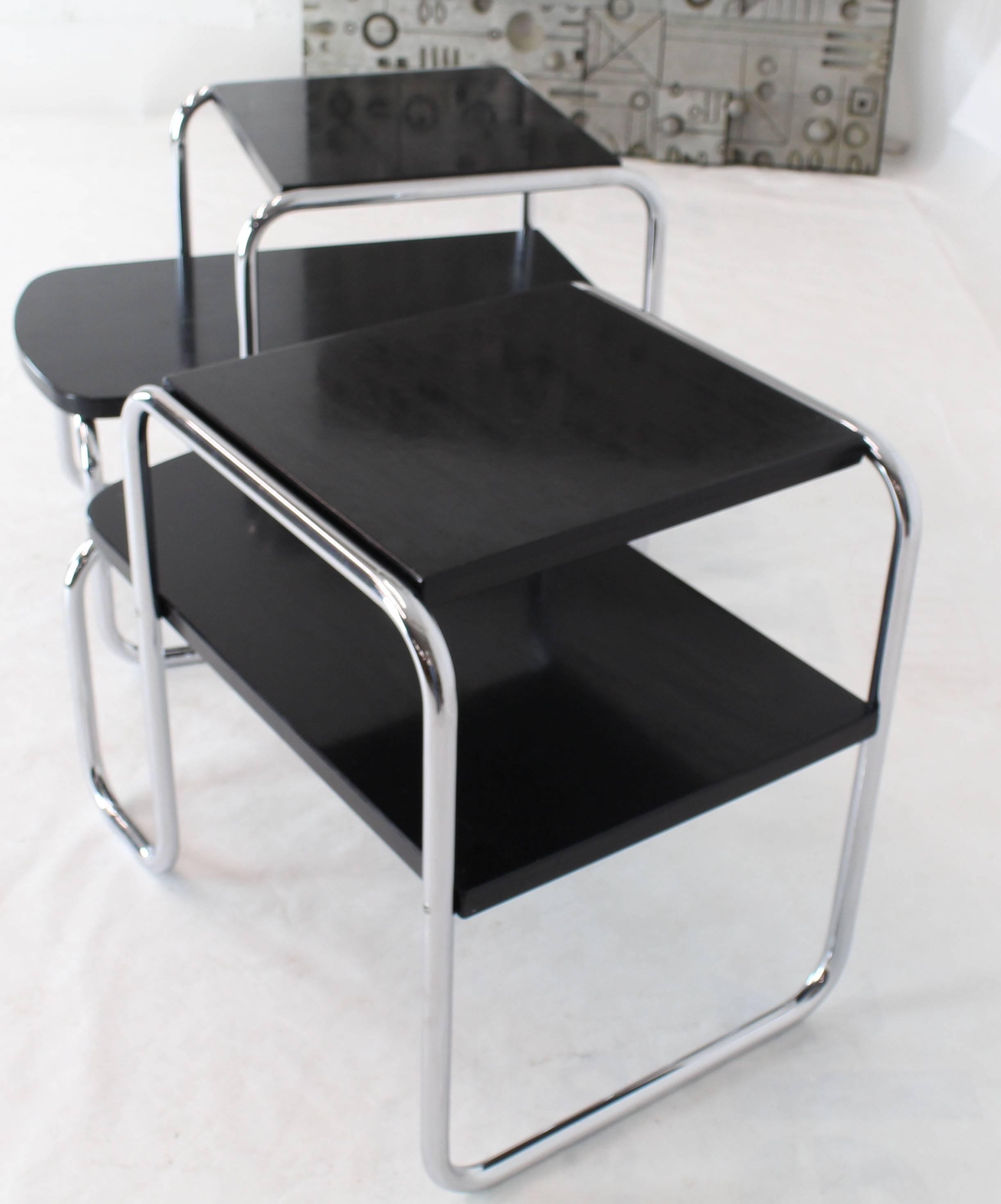 Pair of Art Deco Bauhaus Chrome and Black Lacquer Step End Tables 5