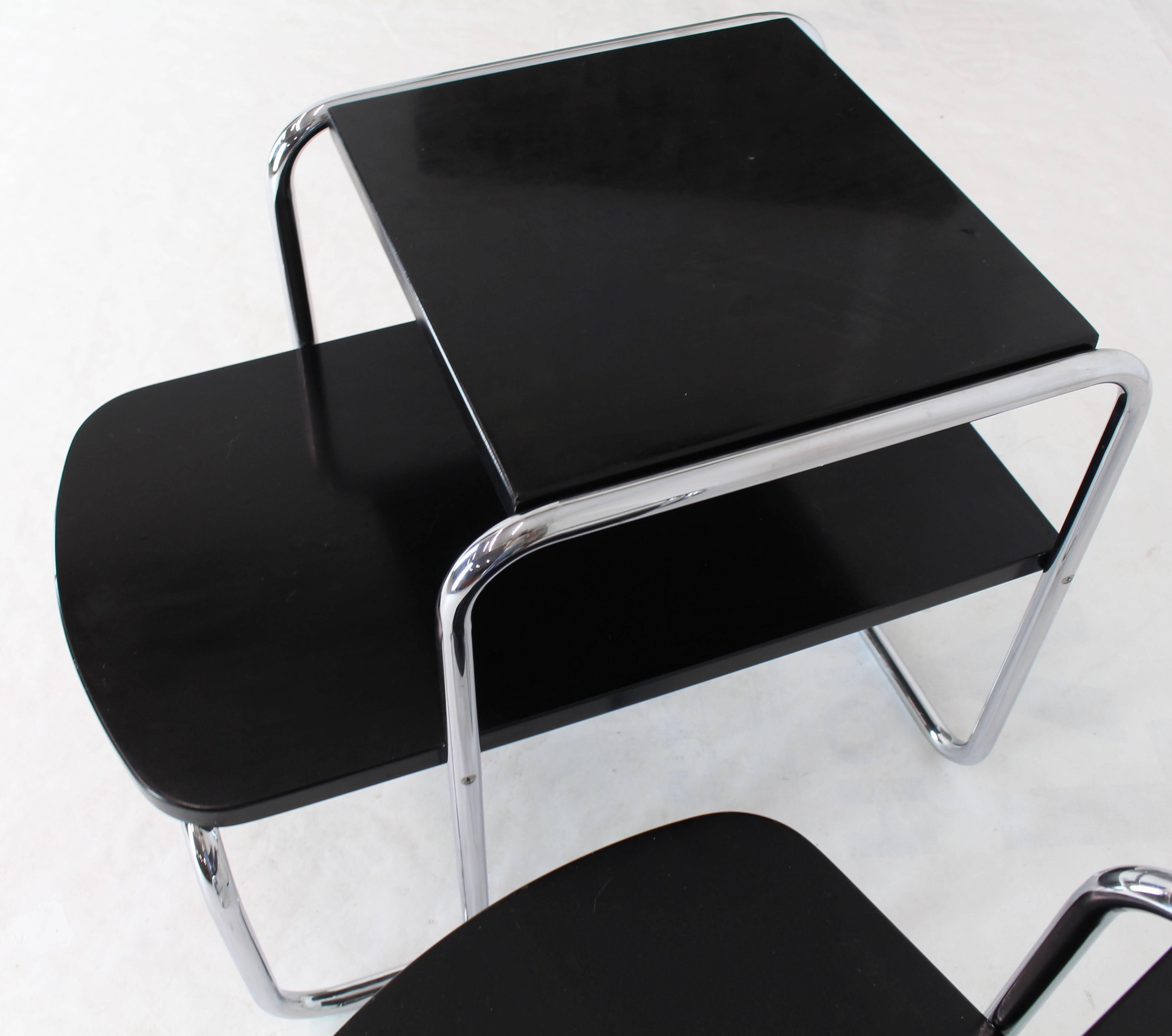Pair of Art Deco Bauhaus Chrome and Black Lacquer Step End Tables 6
