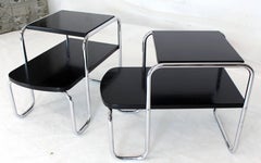 Pair of Art Deco Bauhaus Chrome and Black Lacquer Step End Tables
