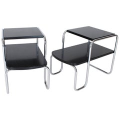 Pair of Art Deco Bauhaus Chrome and Black Lacquer Step End Tables