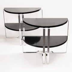 Paire de tables d'appoint Art Déco Bauhaus Demilune chromées par Wolfgang Hoffmann