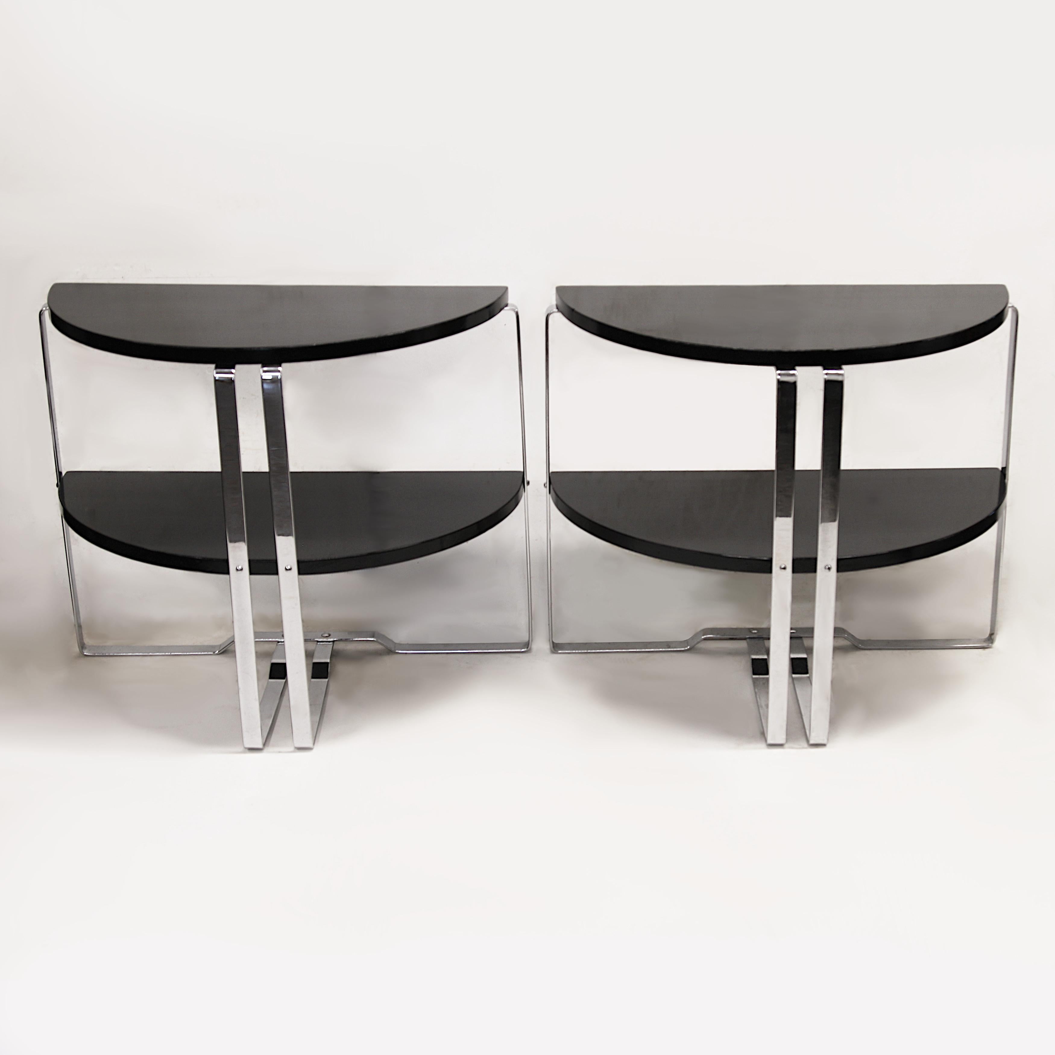 American Pair of Art Deco Bauhaus Demilune Chrome End Side Tables by Wolfgang Hoffmann